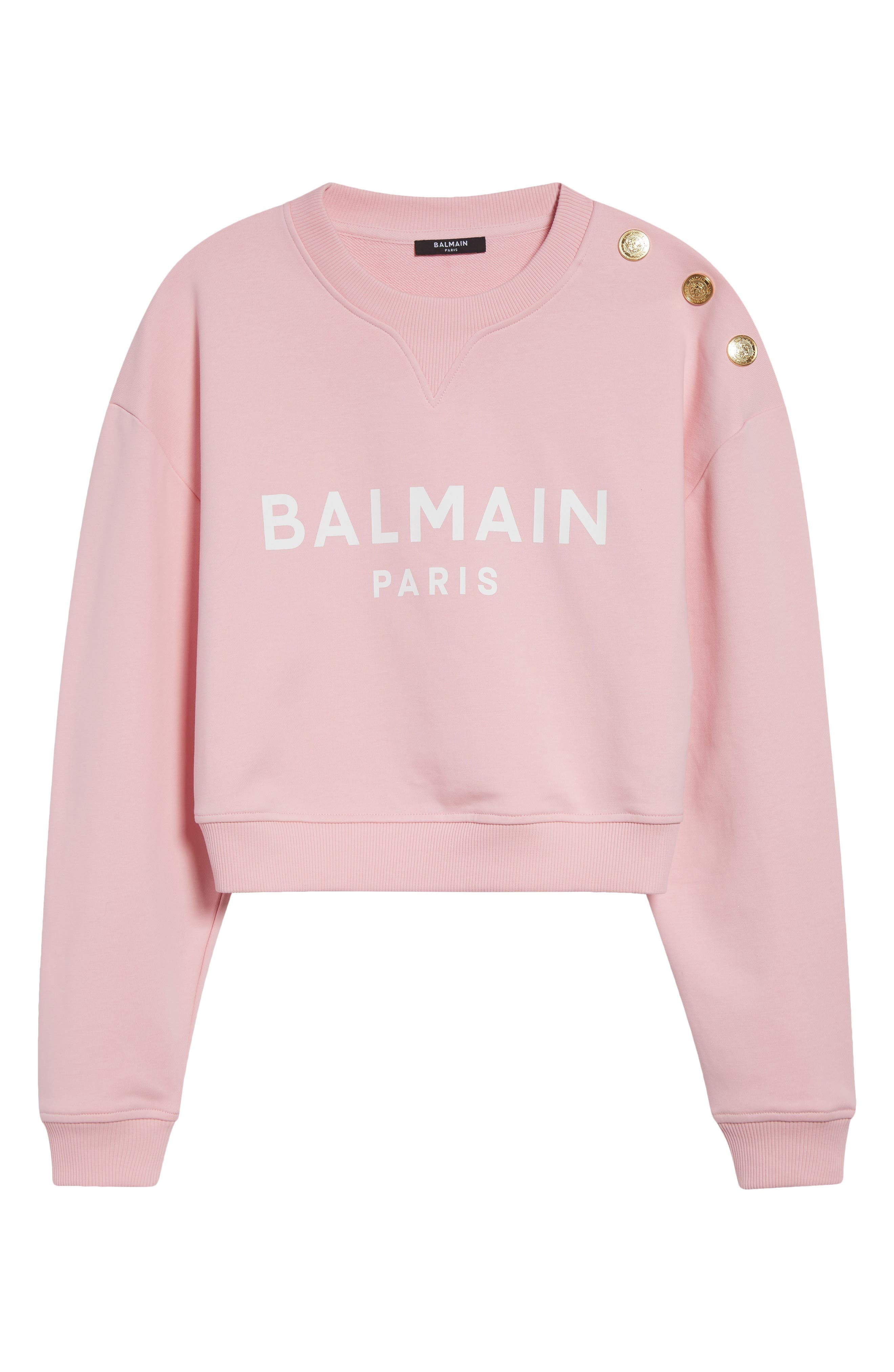 Balmain Crop Logo Graphic Sweatshirt in Pink Mini Check at Nordstrom - 5