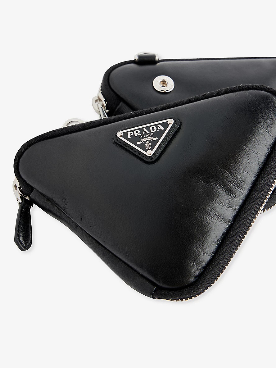 Prada Triangle Mini Leather Pouch Bag in Gray