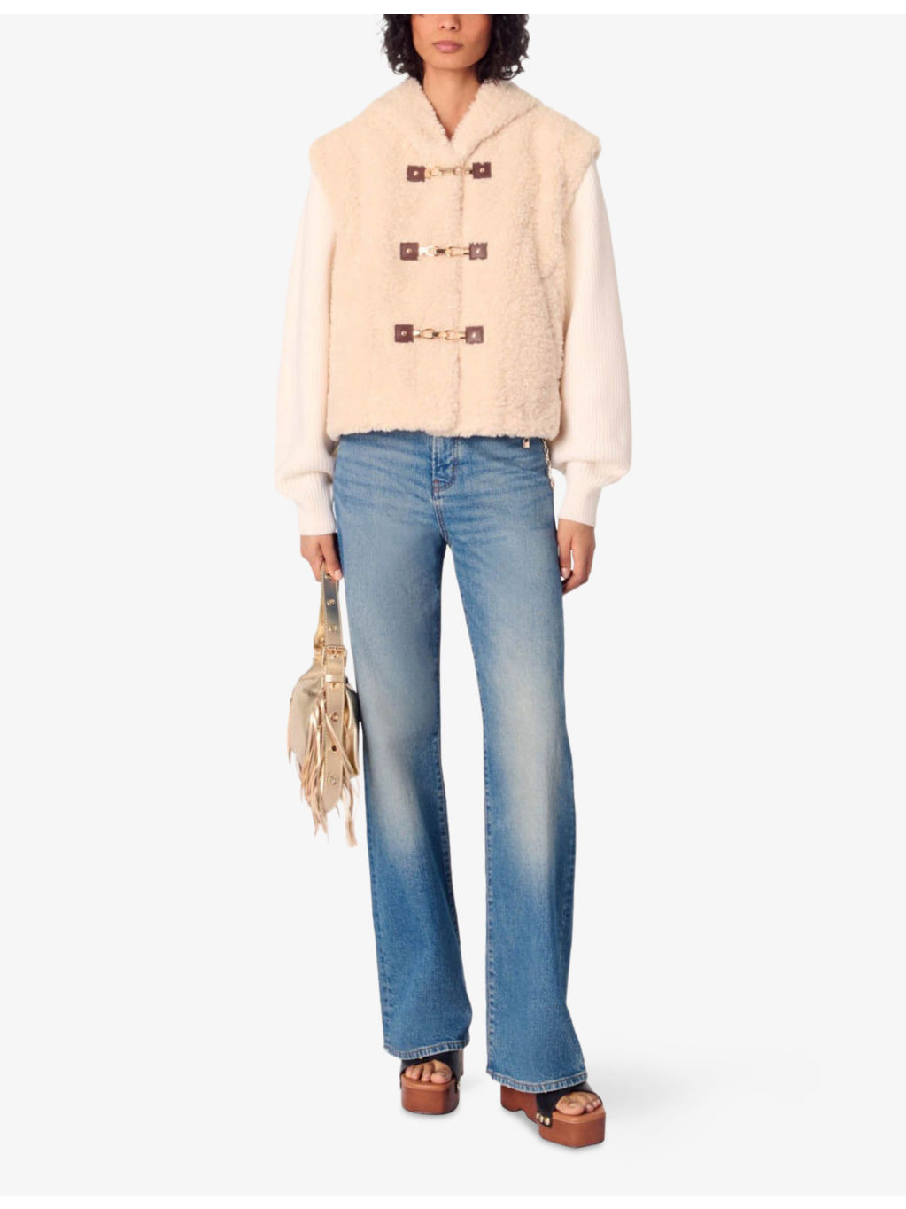 Dual-Material Hooded Faux Fur Jacket - 2