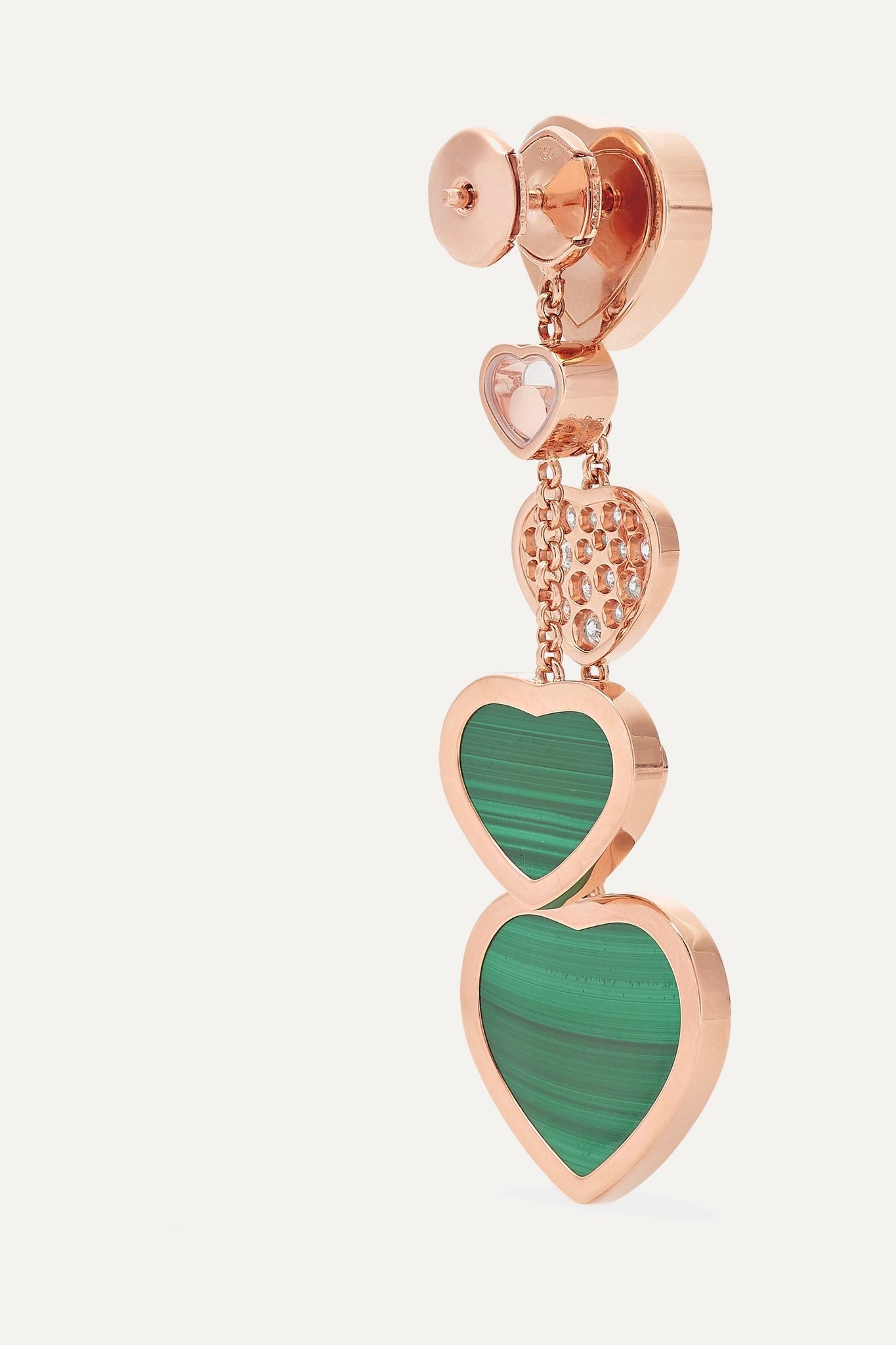 Happy Hearts 18-karat rose gold, diamond and malachite earrings - 3