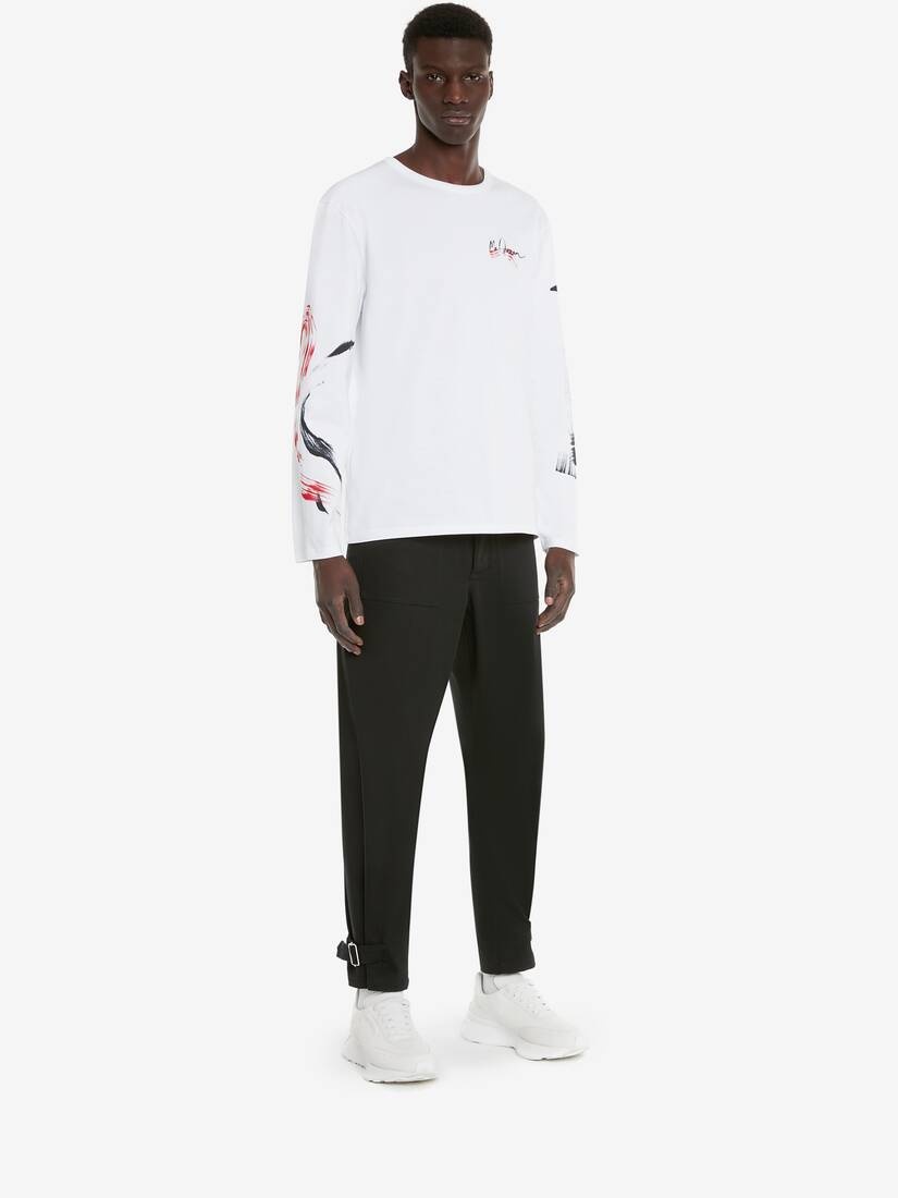 Men's Paint Skull Long Sleeve T-shirt in White - 3