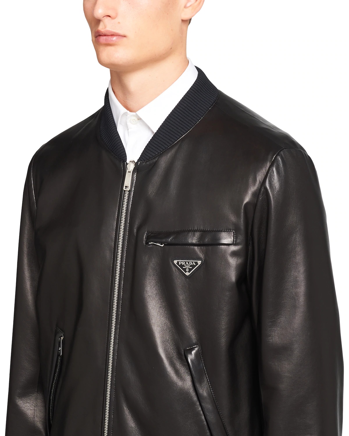 Reversible nappa leather and nylon bomber jacket - 5