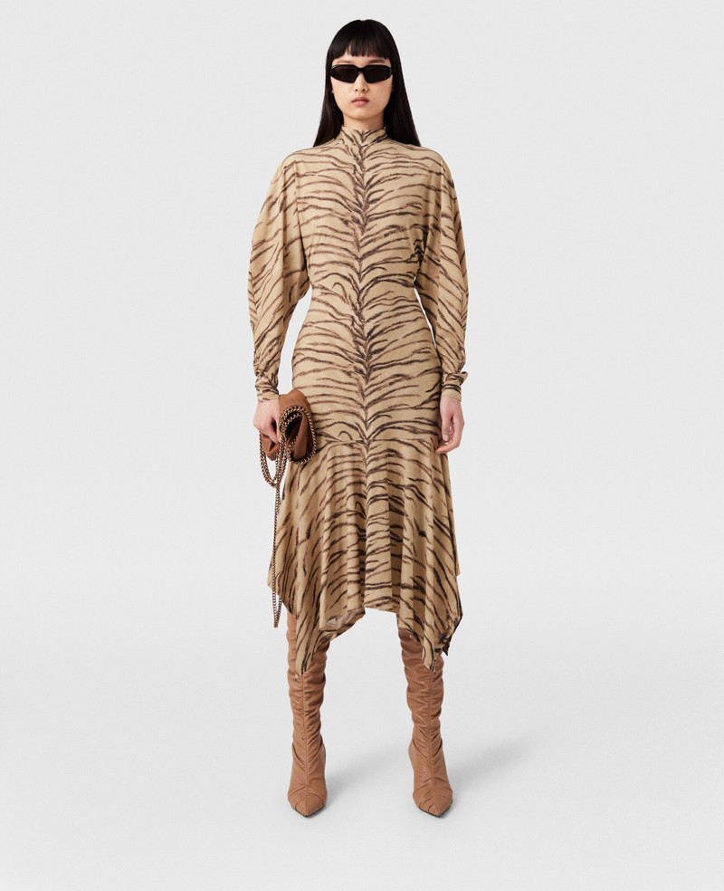 Tiger Print Puff Sleeve Midi Dress - 1
