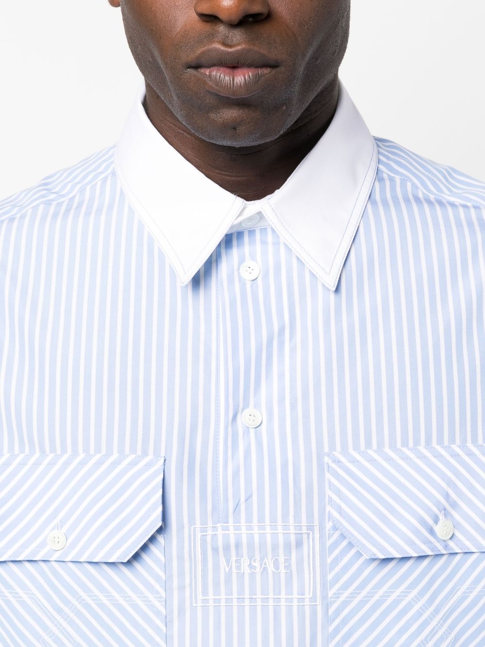 logo-print pinstripe cotton shirt - 5