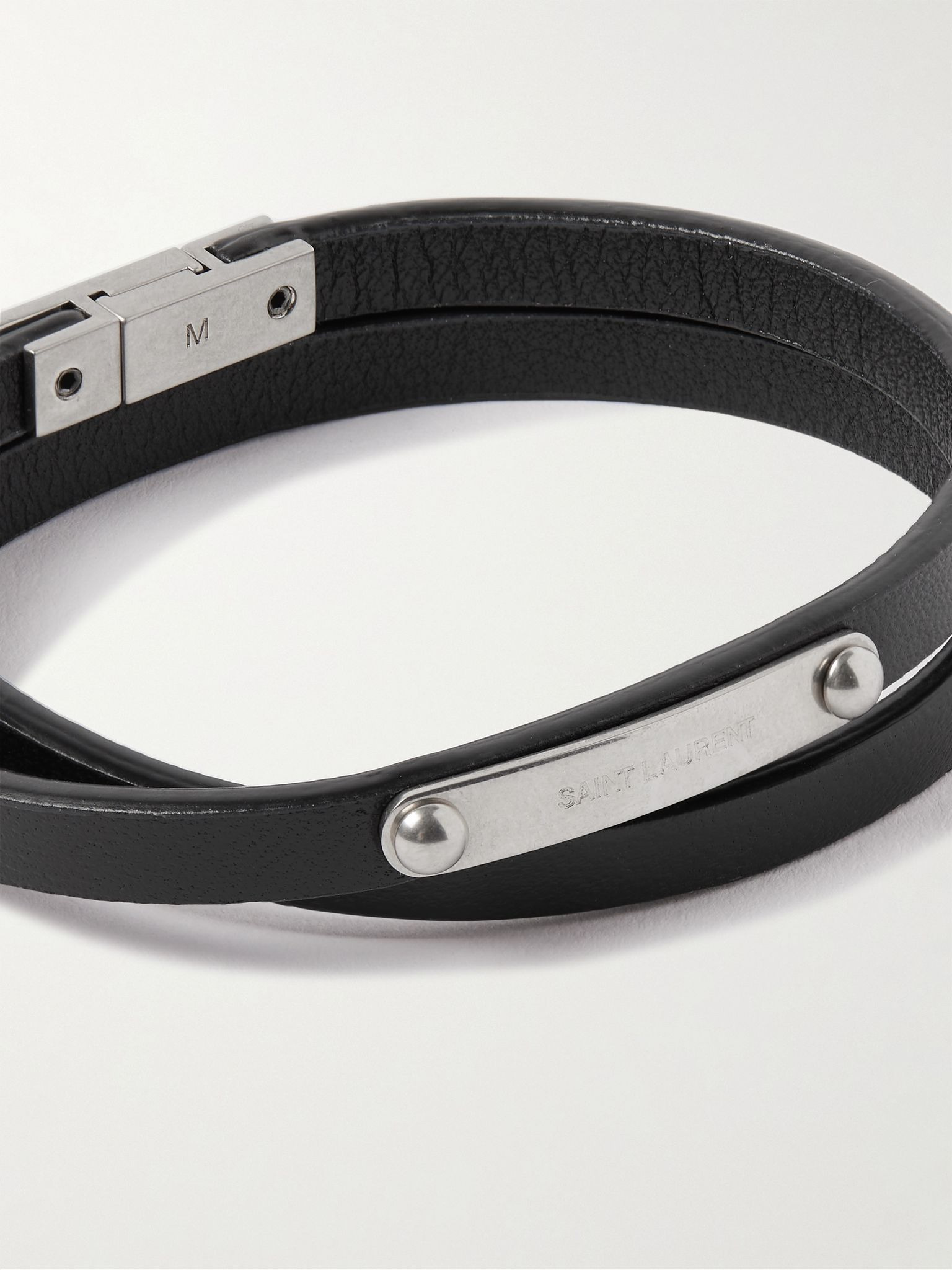 Leather and Silver-Tone Wrap Bracelet Black - 4