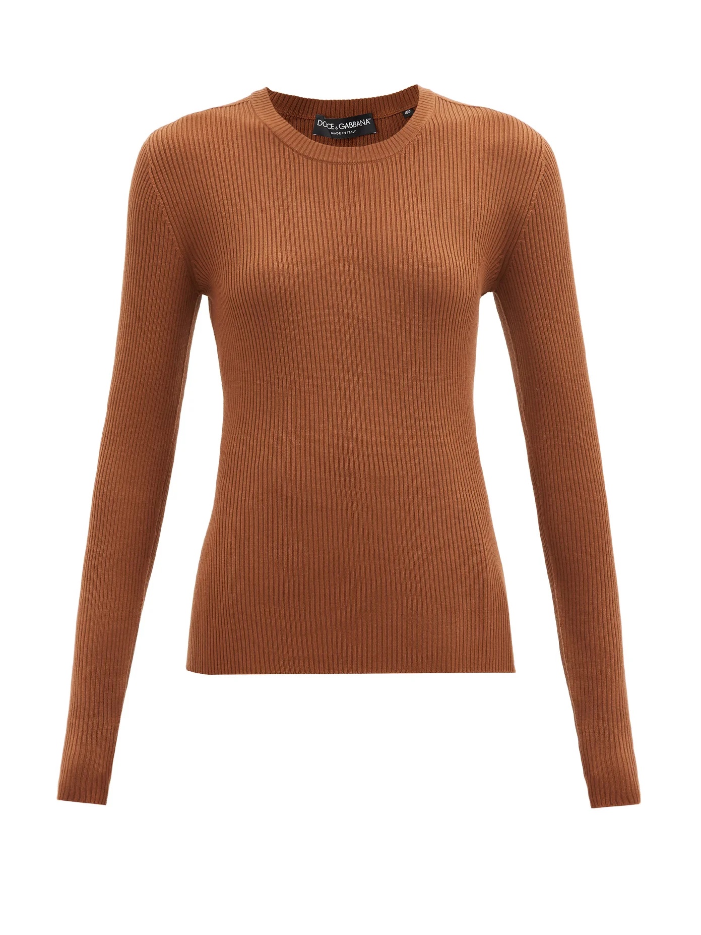 Round-neck ribbed virgin-wool sweater - 1