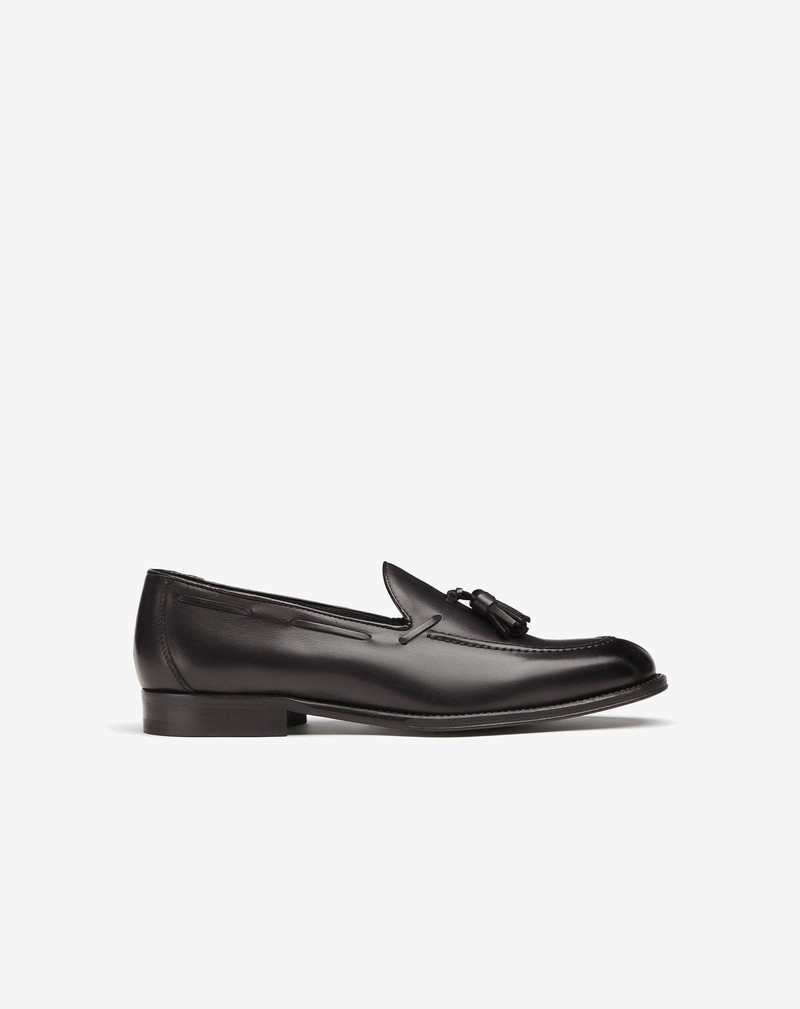 Brown antiqued leather tassel loafer 1