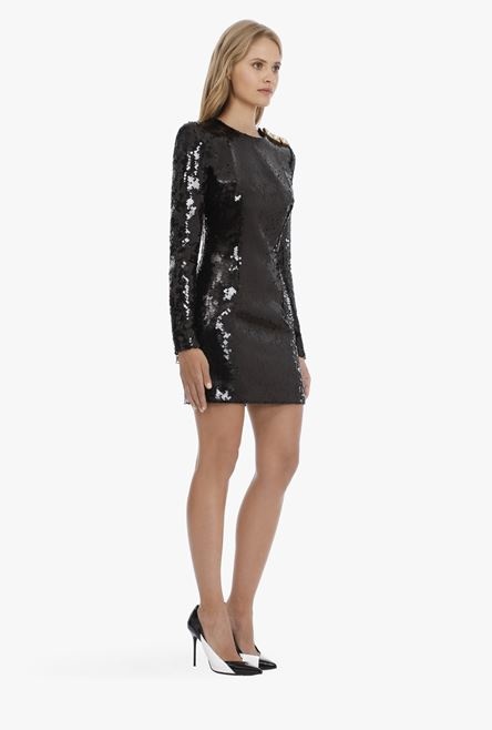 Short black sequinned dress - 7