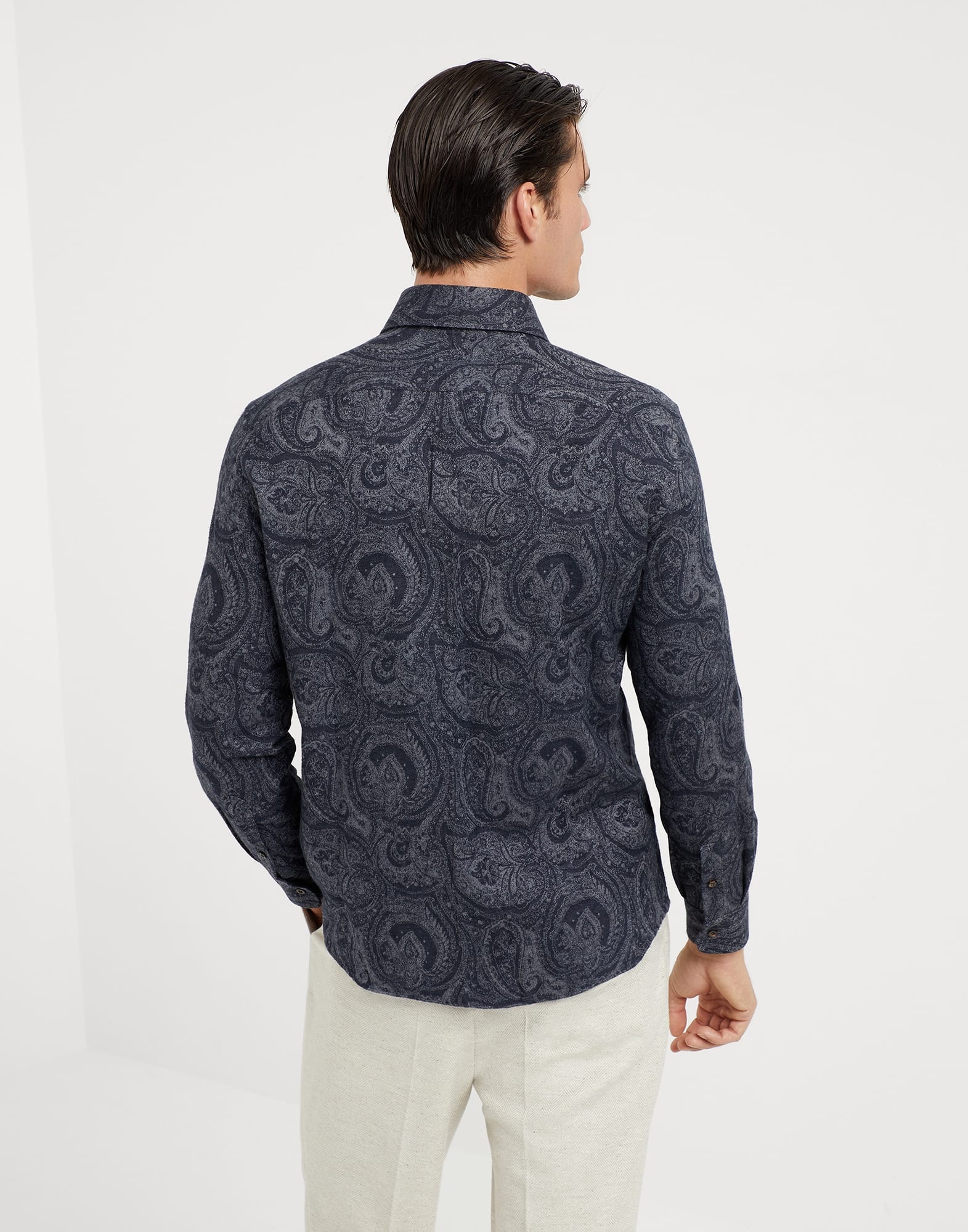 Paisley jacquard flannel easy fit shirt with spread collar - 2