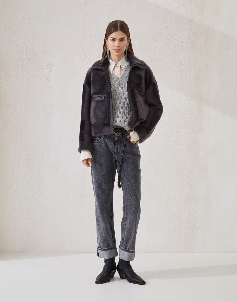 Authentic denim cropped trousers with monili 4