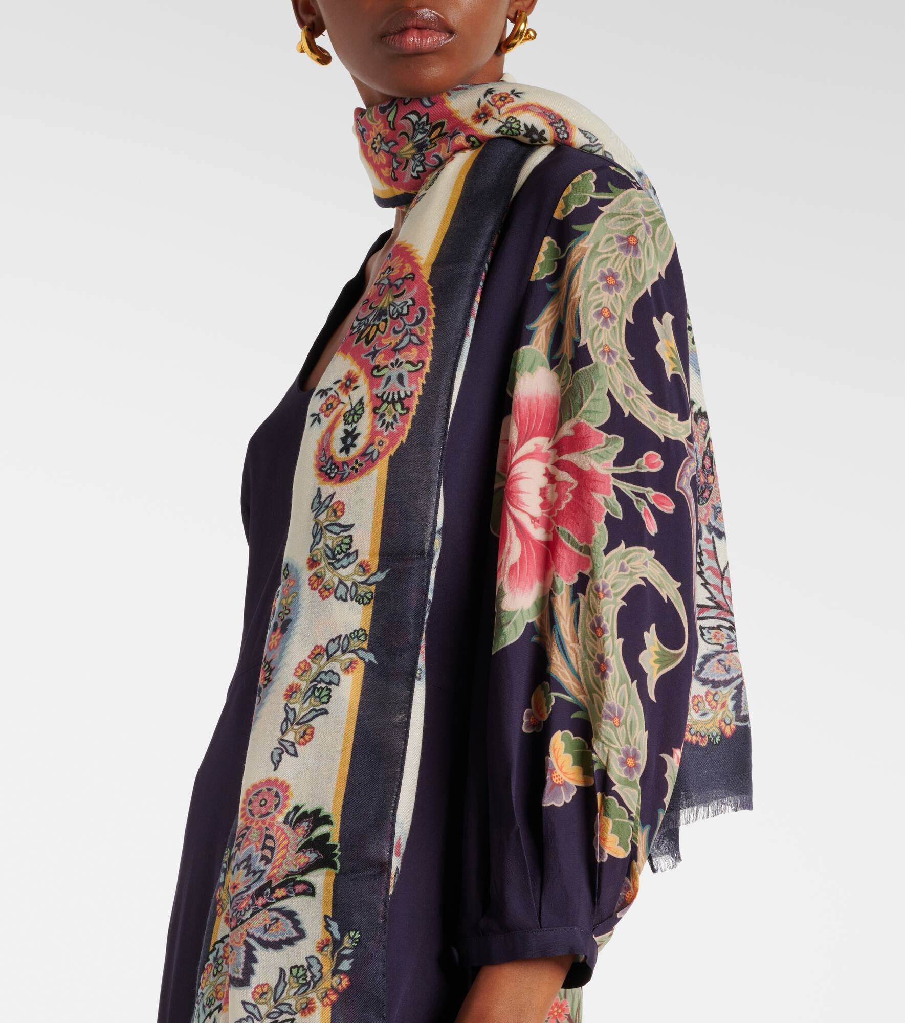 Floral wool, cashmere, and silk scarf - 2