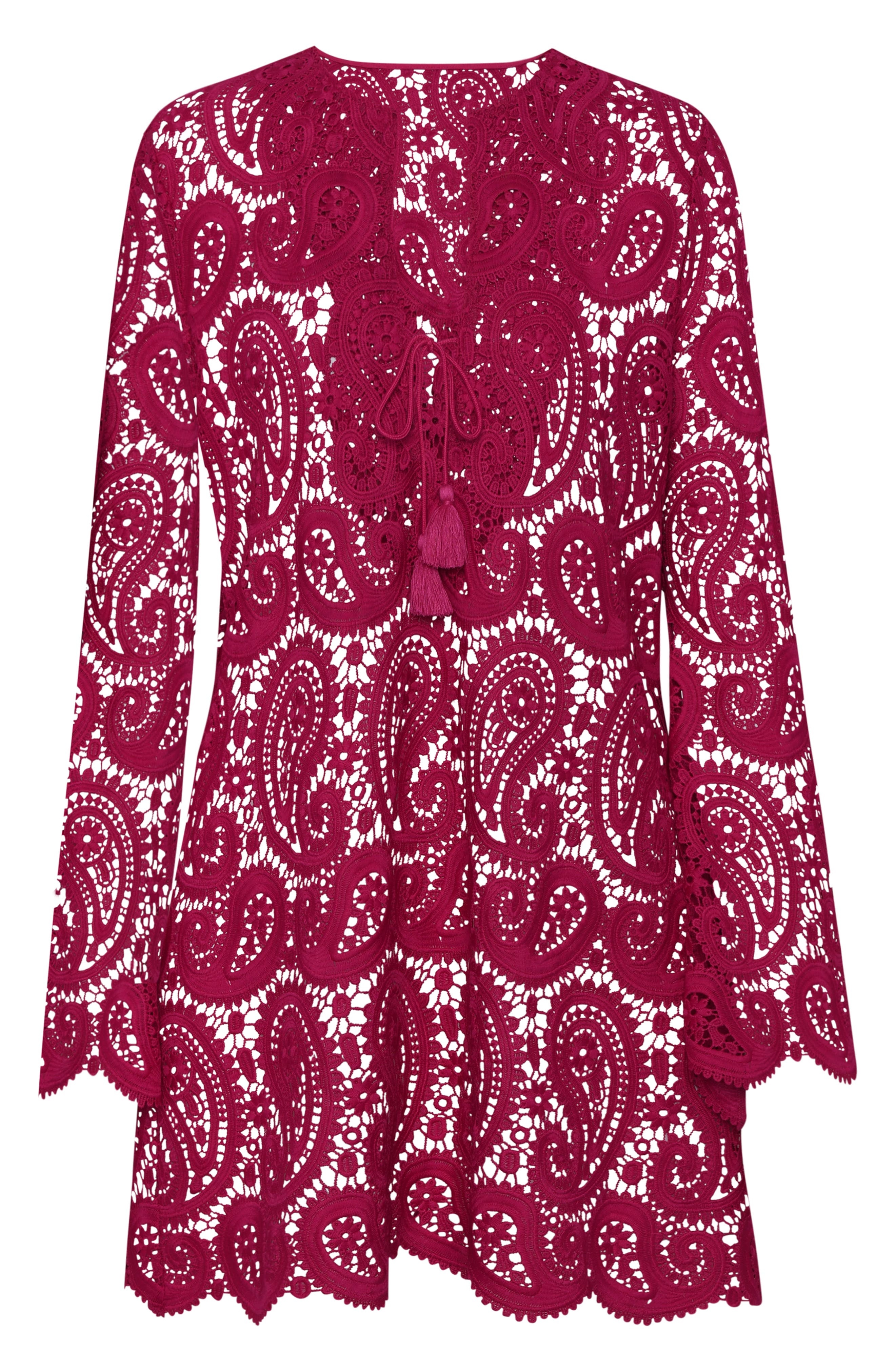 L'AGENCE Ansley Paisley Long Sleeve Cover-Up Dress in Fuchsia at Nordstrom - 3
