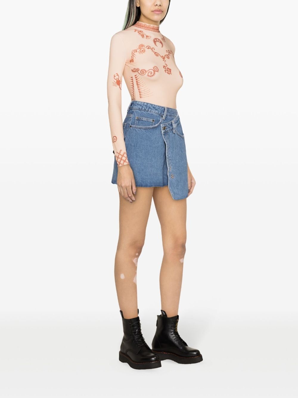 logo-tag asymmetric denim miniskirt - 3