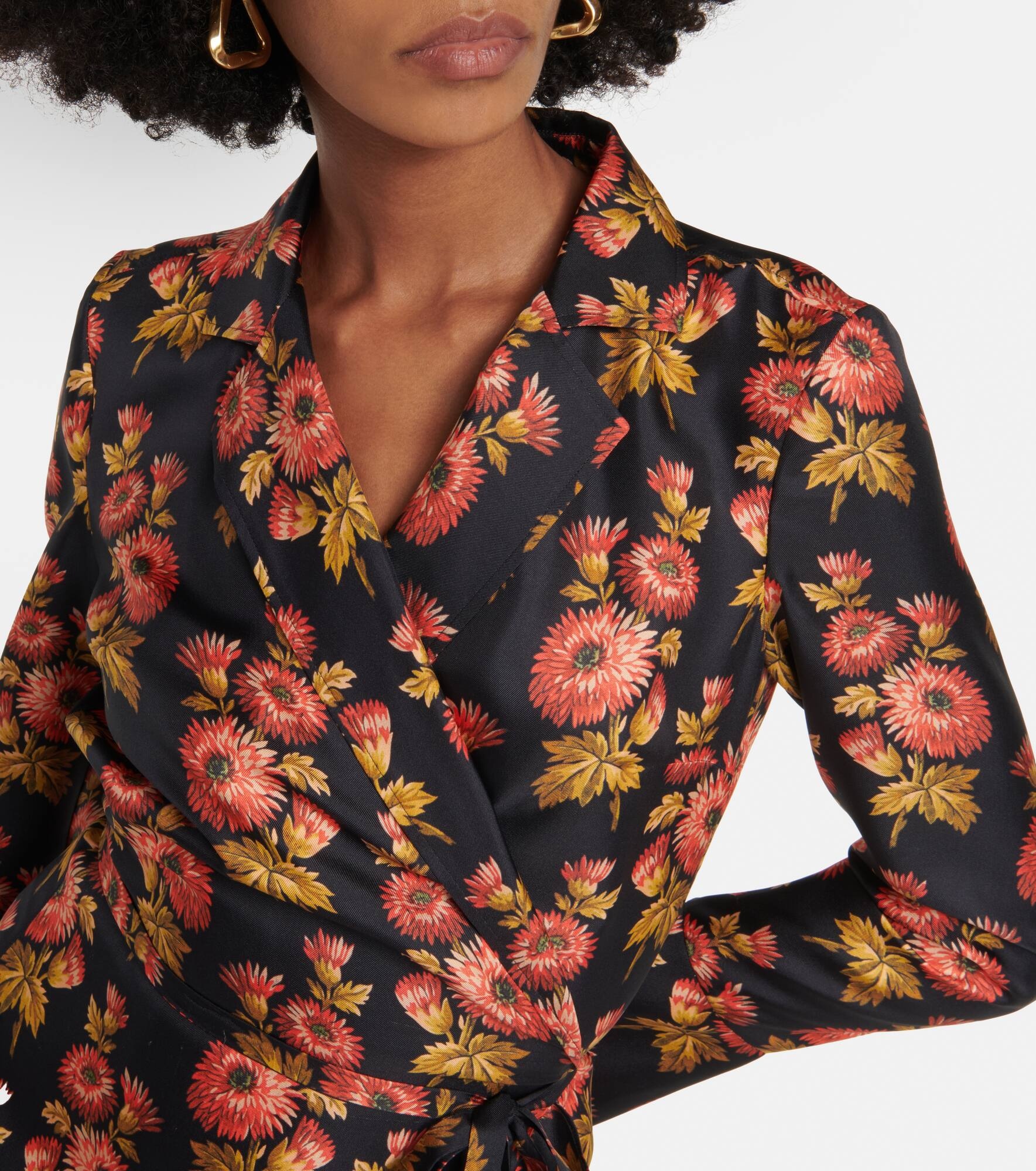 Floral silk twill midi wrap dress - 4