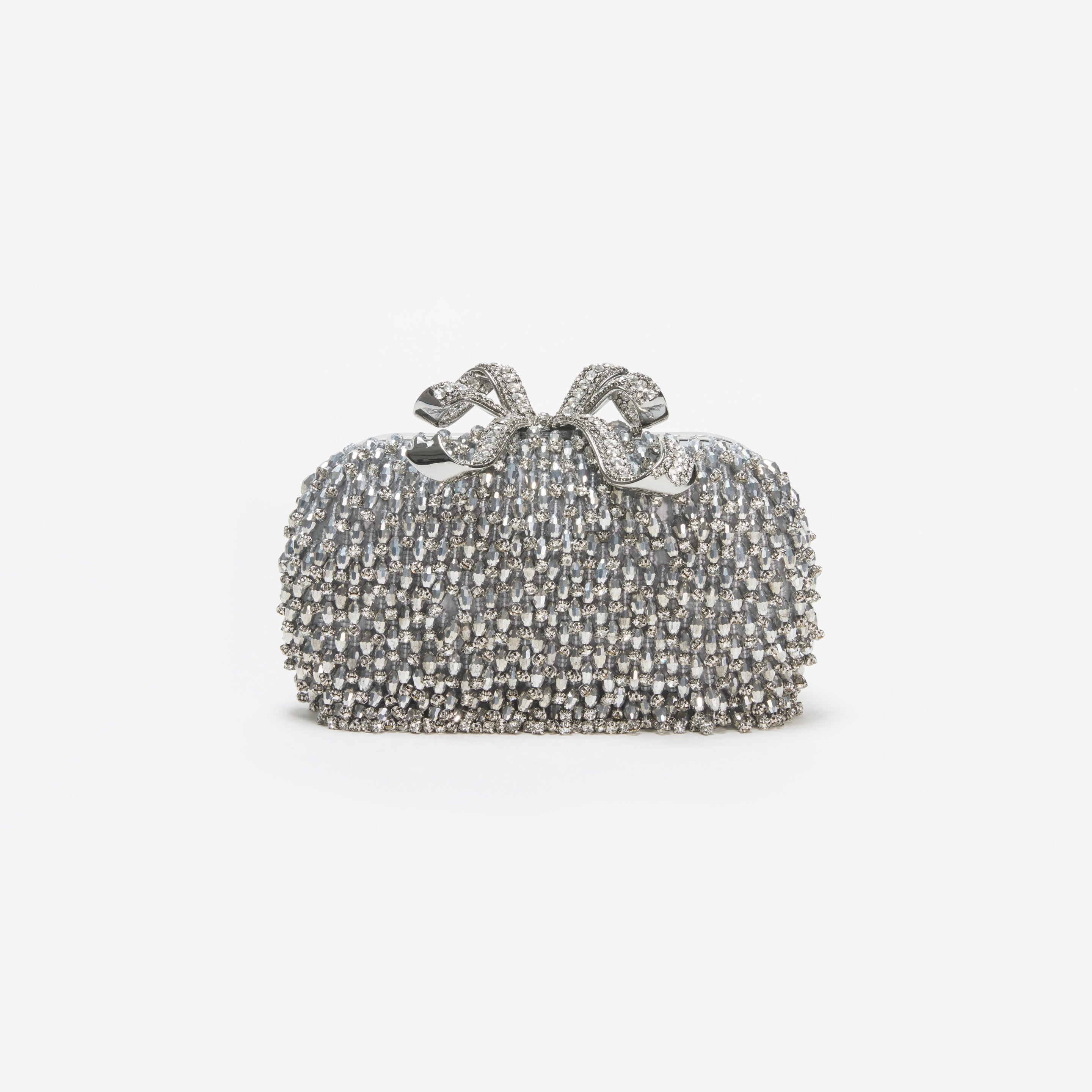 Silver Embellished Bow Clutch - 1