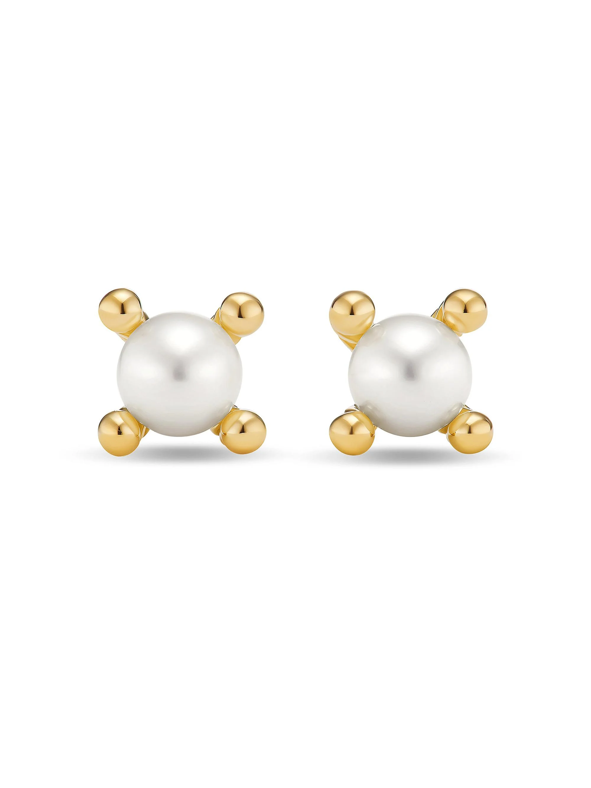Women's Petite Modern Renaissance Pearl Stud Earrings in 18K Yellow Gold, 5.5MM - Akoya White Pearl - 1