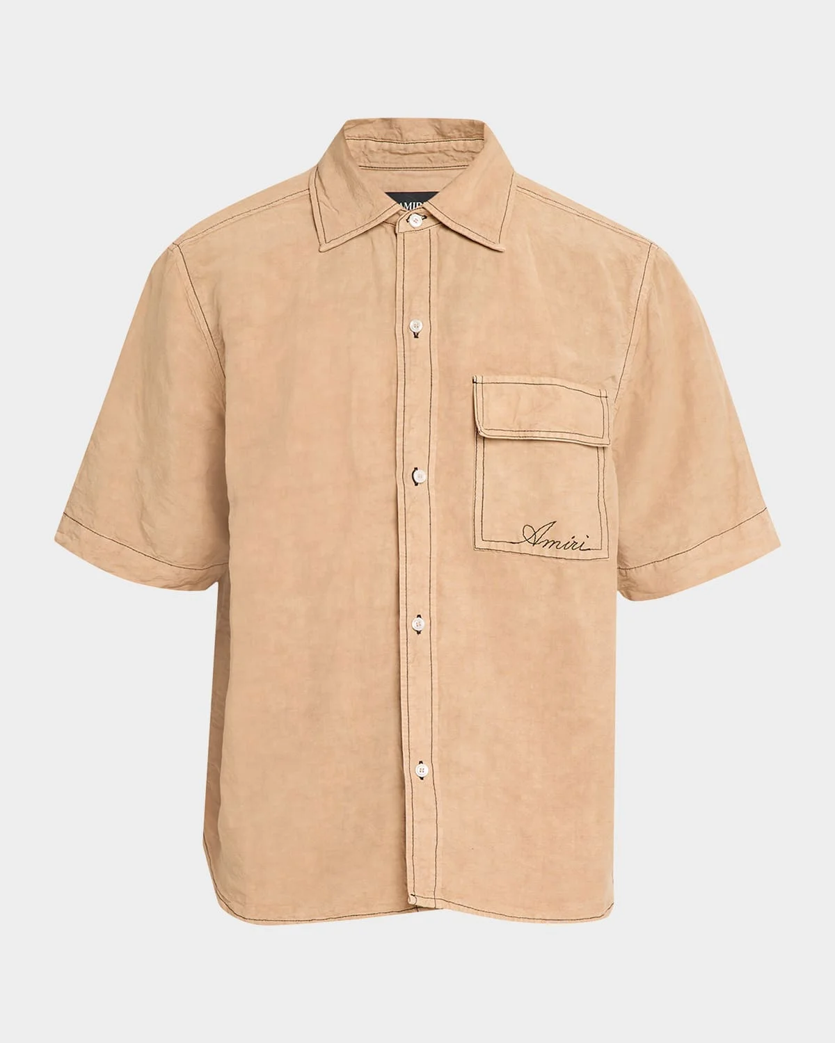 Script Logo Linen-Blend Shirt - 1