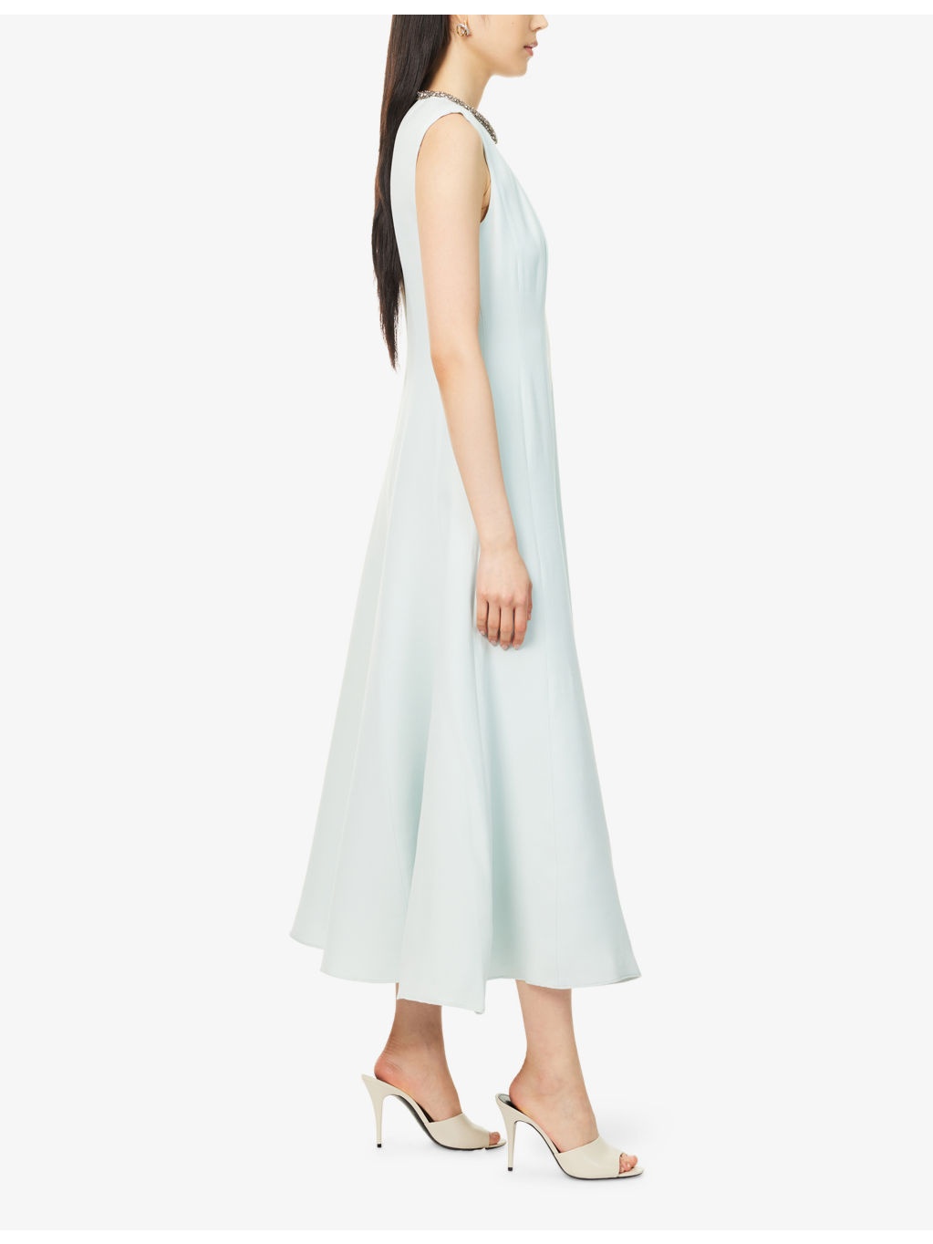 Rhinestone-Embellished Sleeveless Wool And Silk Midi Dress - 3