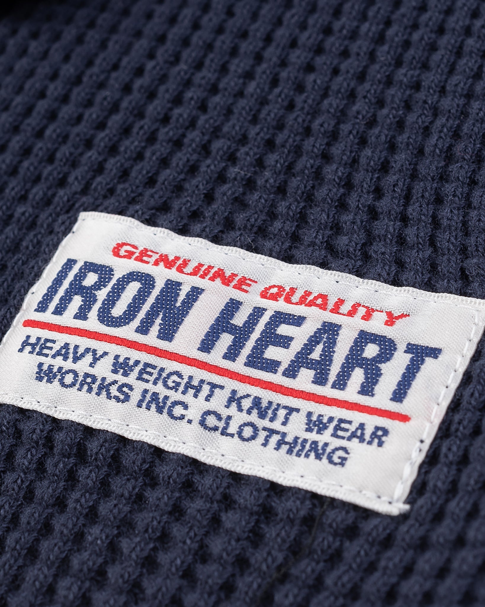 IHTL-1213-NAV Waffle Knit Long Sleeved Thermal Henley - Navy - 7