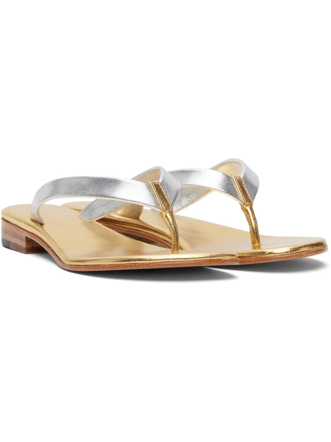 Silver & Gold Leather Flip-Flops - 4