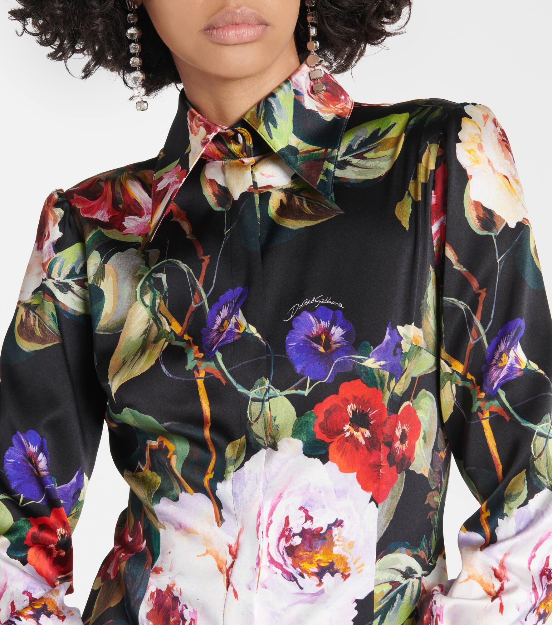 Floral silk-blend satin shirt - 5