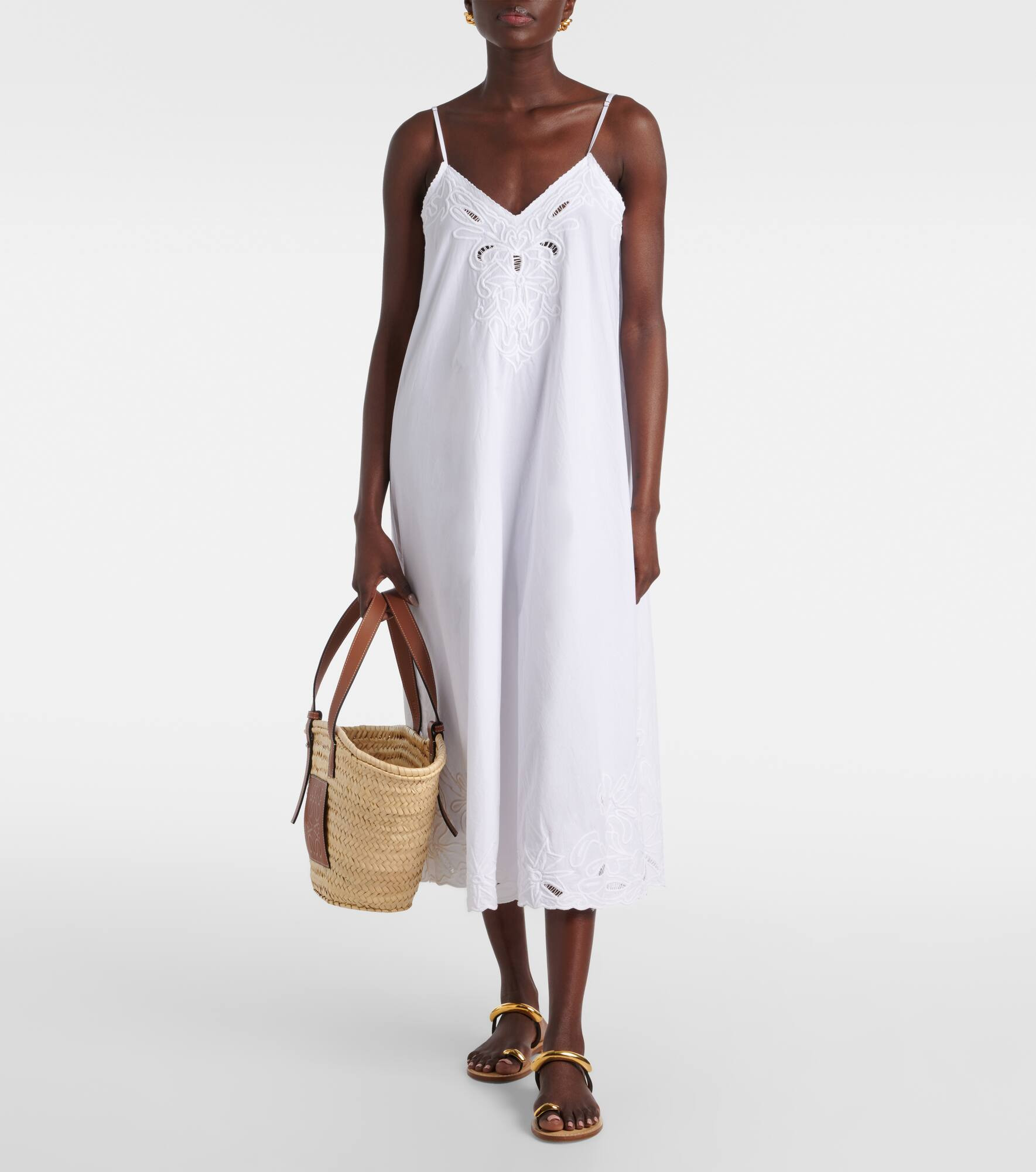 Embroidered cotton poplin midi dress - 2