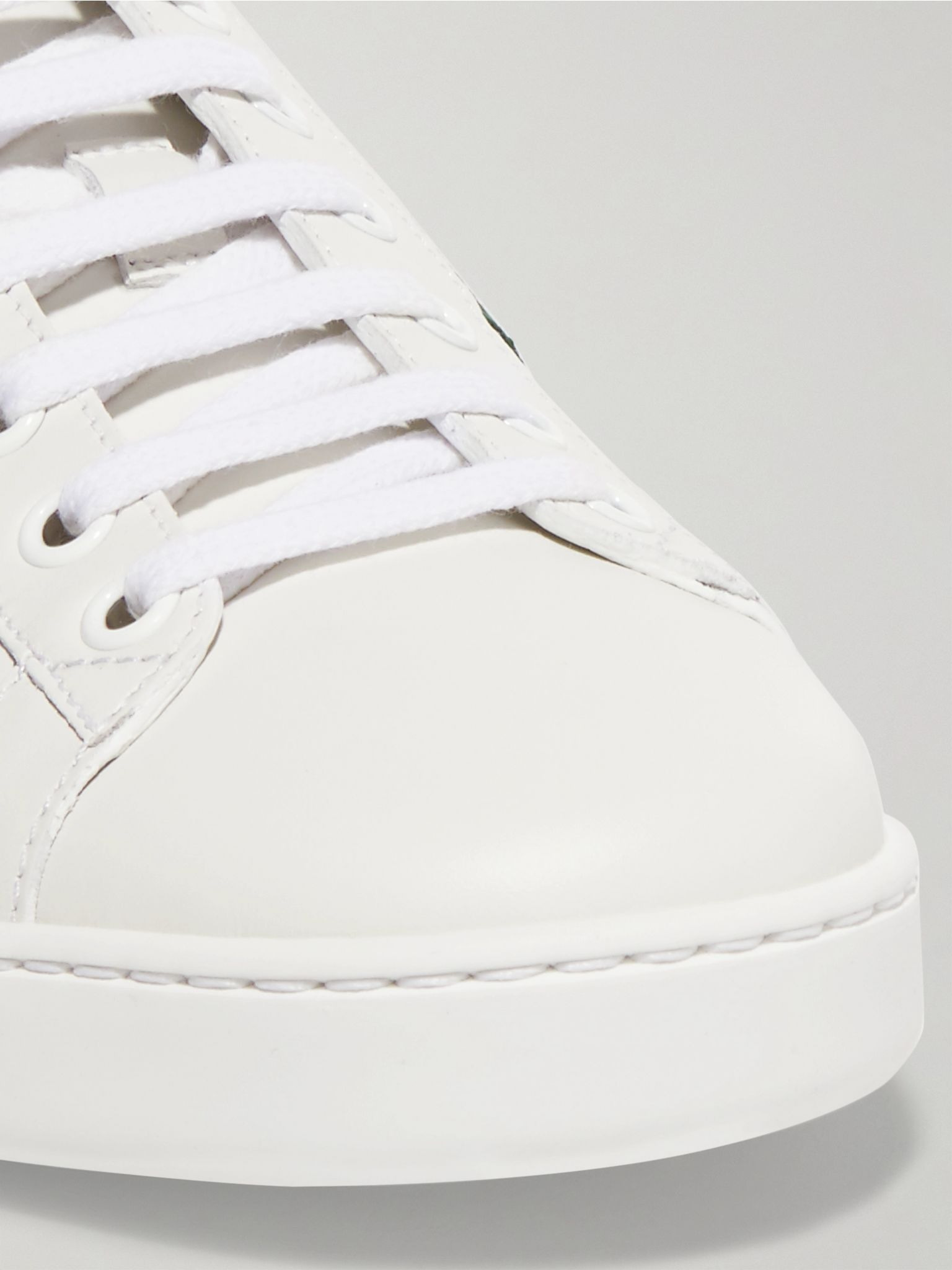 Ace watersnake-trimmed embroidered leather sneakers White - 4