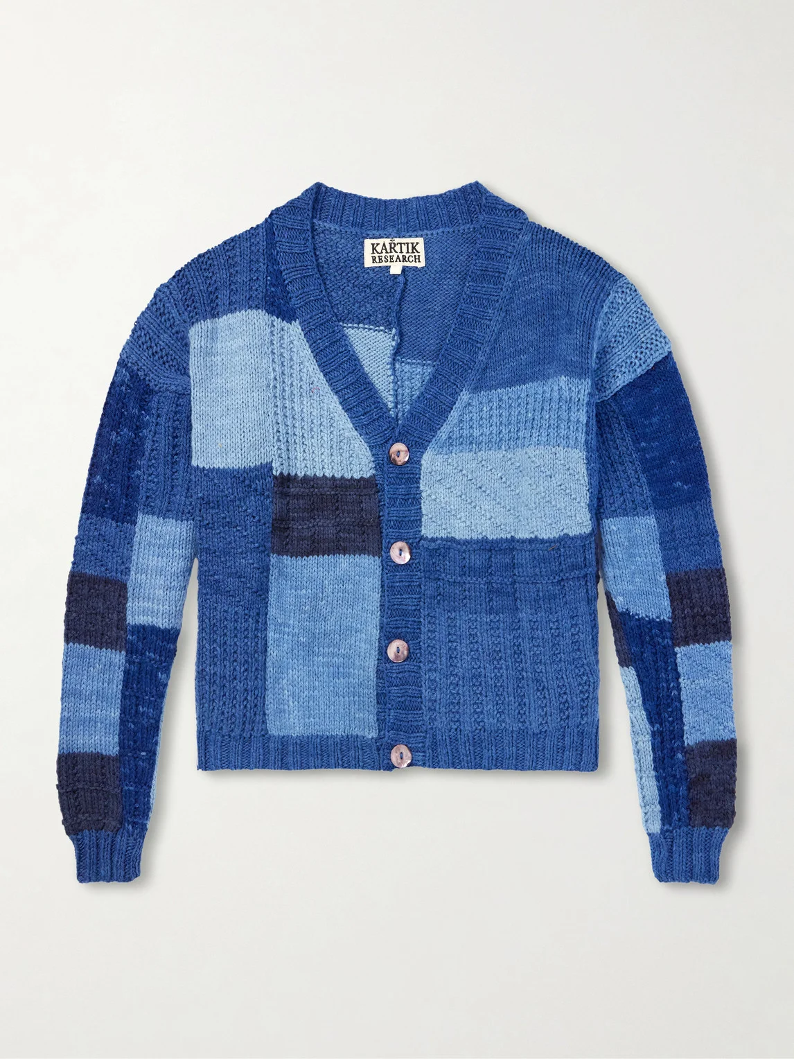 Patchwork Cable-Knit Wool Cardigan - 1