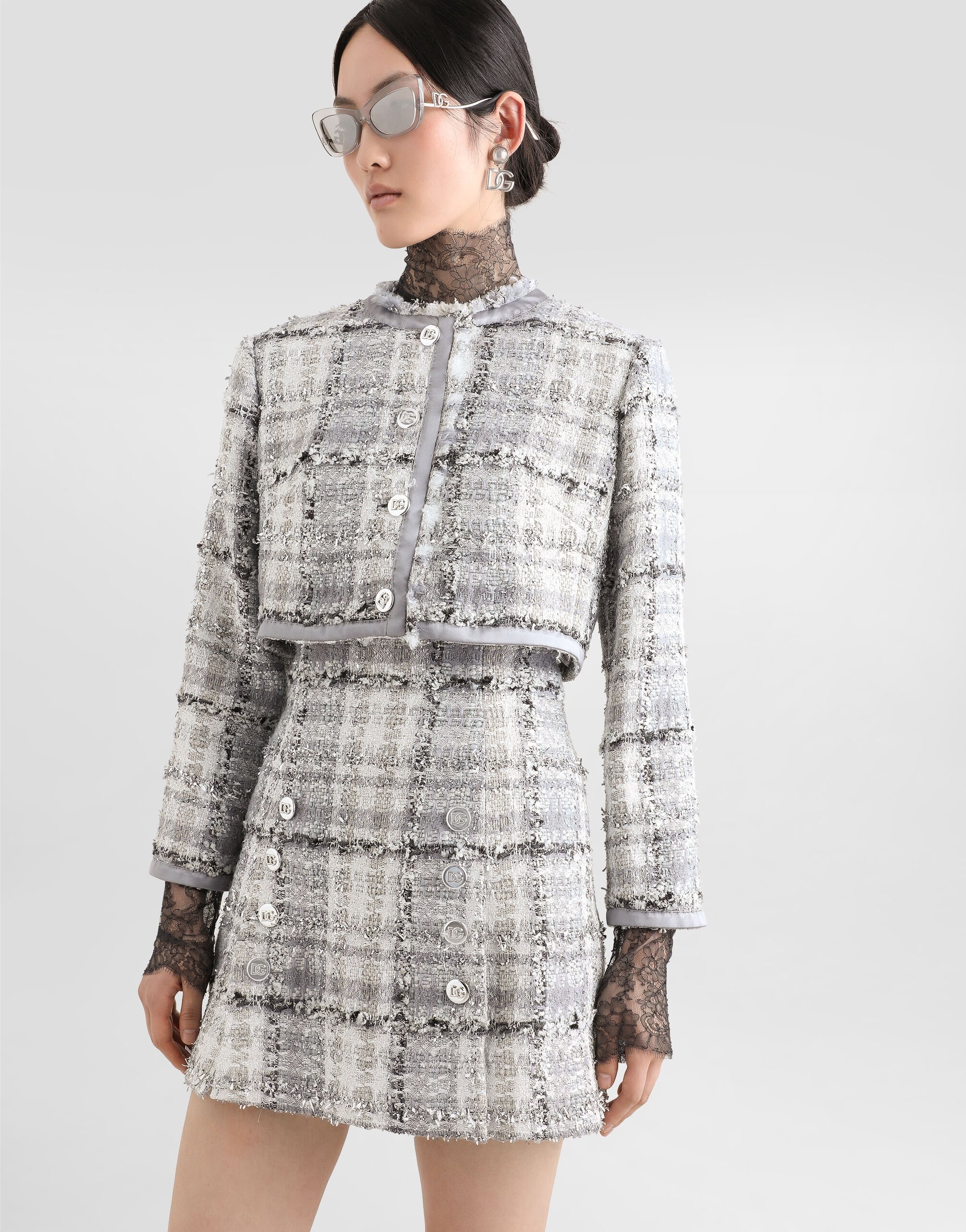 Short check lurex raschel tweed jacket - 4