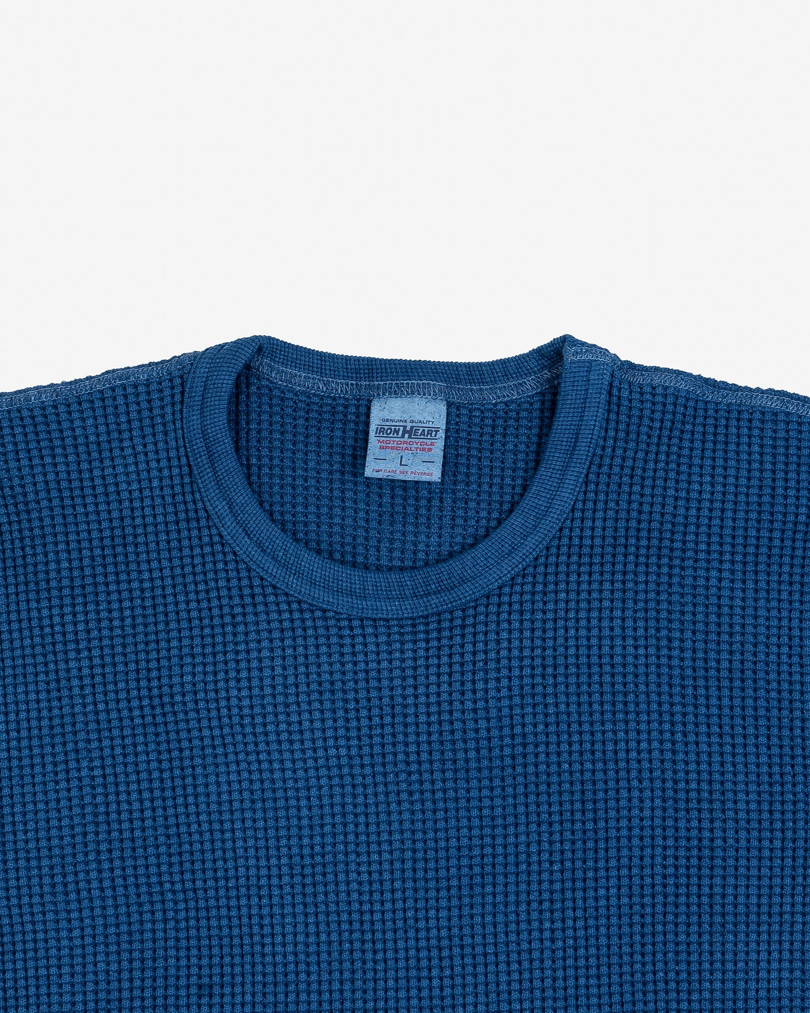 IHTL-1301-IND Waffle Knit Long Sleeved Crew Neck Thermal Top - Indigo Dyed - 7