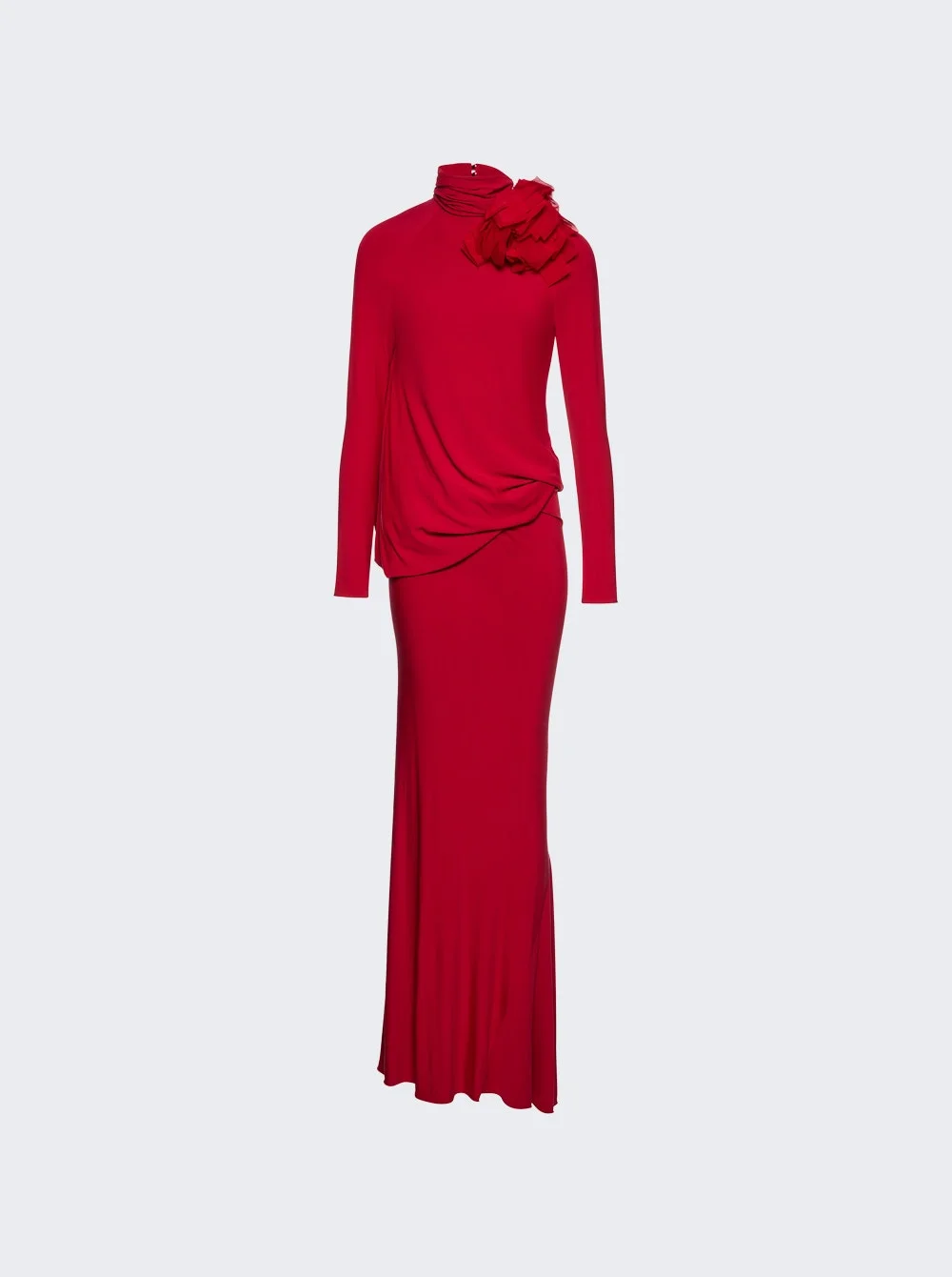 Long Open Back Dress With High Neck Red - 1