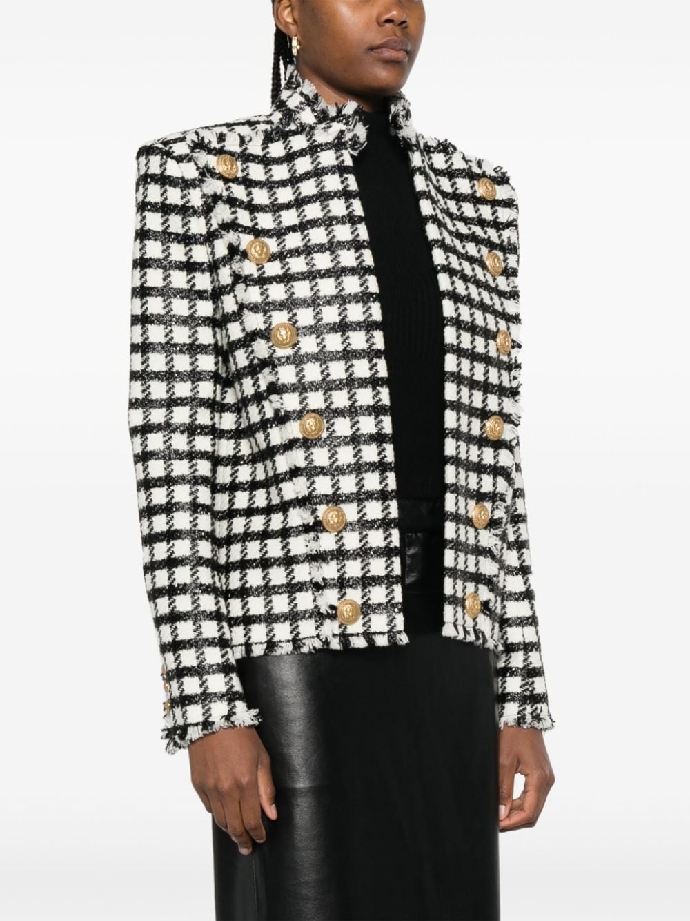button-embellished checked jacket - 3