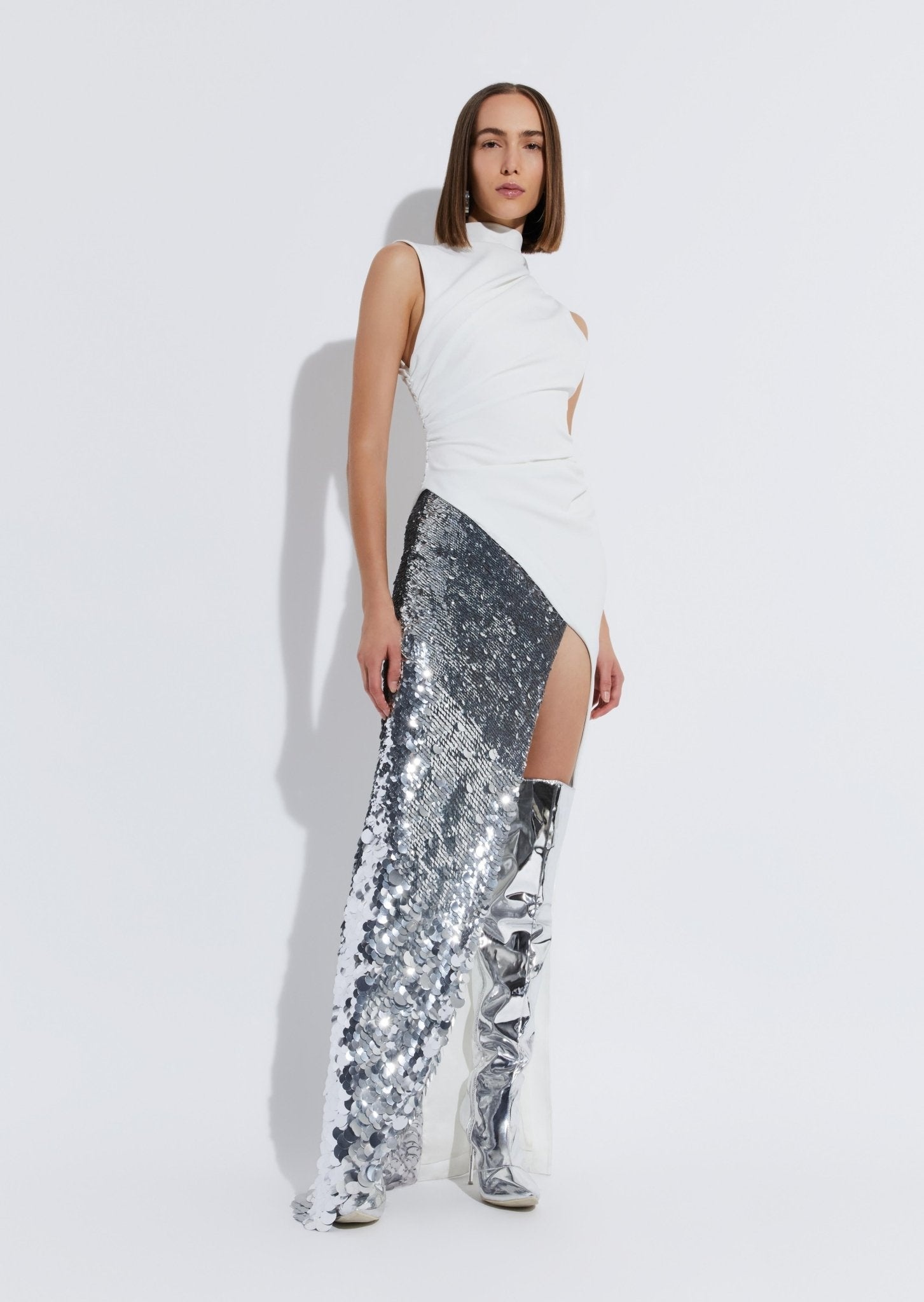 Matte Crepe Sleeveless Sequin Maxi Dress - 2