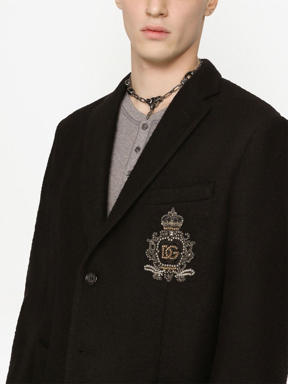 embroidered logo-crest blazer - 5