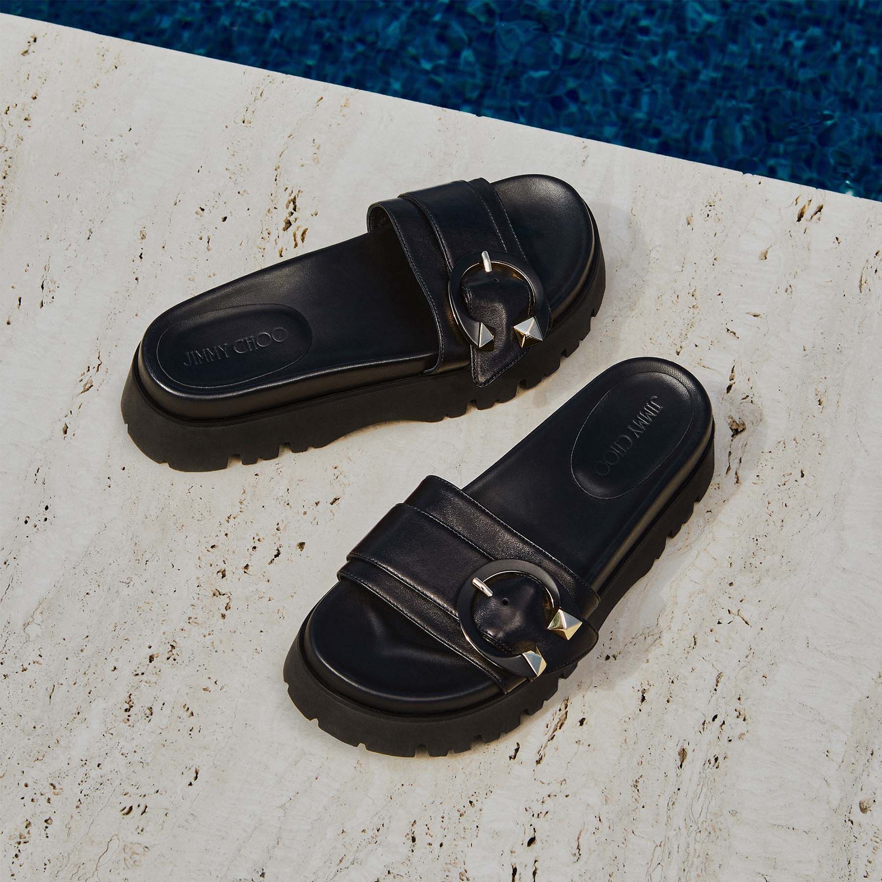 Maiti Flat
Black Nappa Leather Flat Sandals with C-Buckle - 7