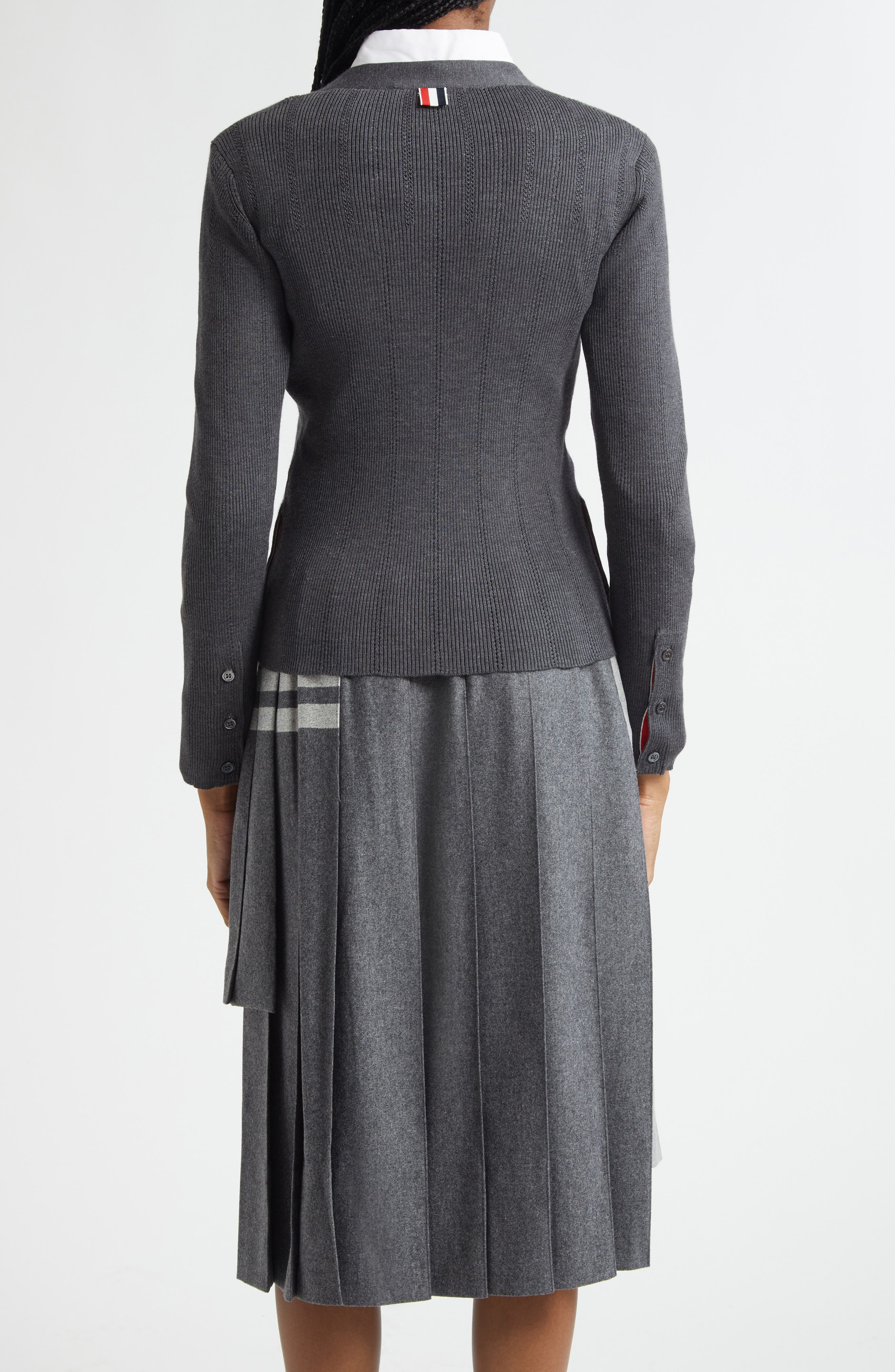 Thom Browne Pointelle Stitch Wool & Silk Cardigan in Medium Grey at Nordstrom - 3