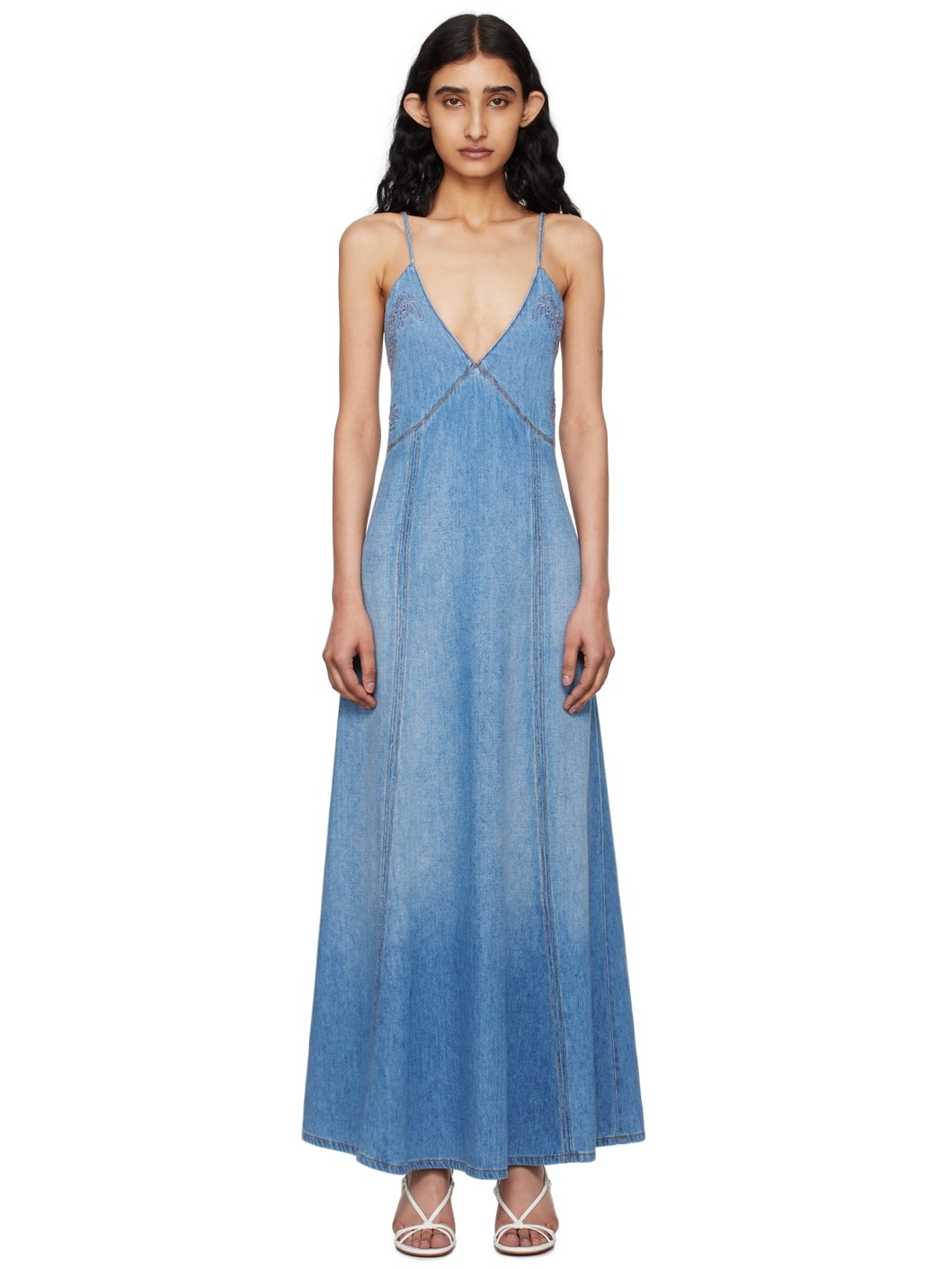 Blue Flare Denim Maxi Dress - 1