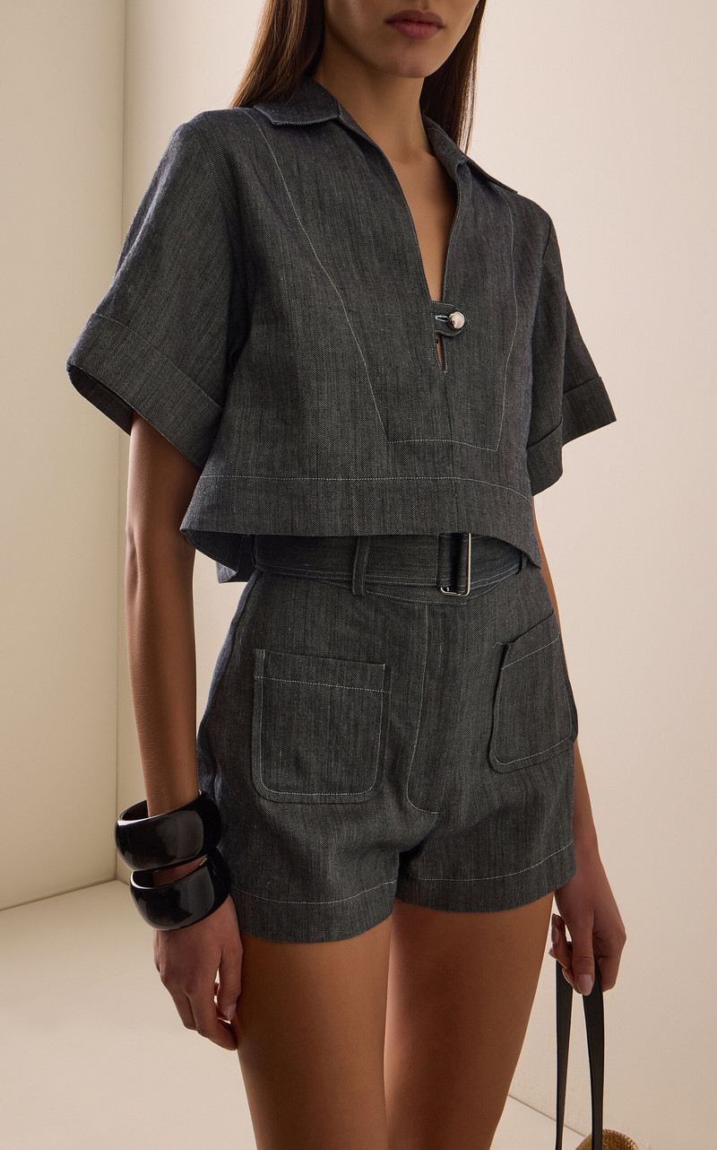 MATTHEW BRUCH Linen-Cotton Denim Popover Shirt navy outlook