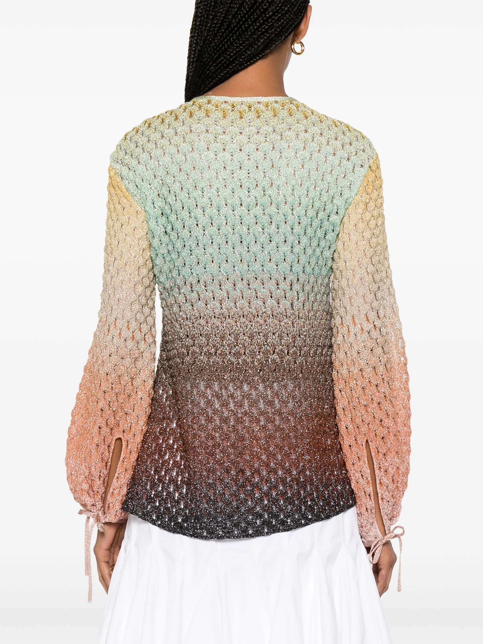 Dégradé Lace Blouse with V-Neck - 4
