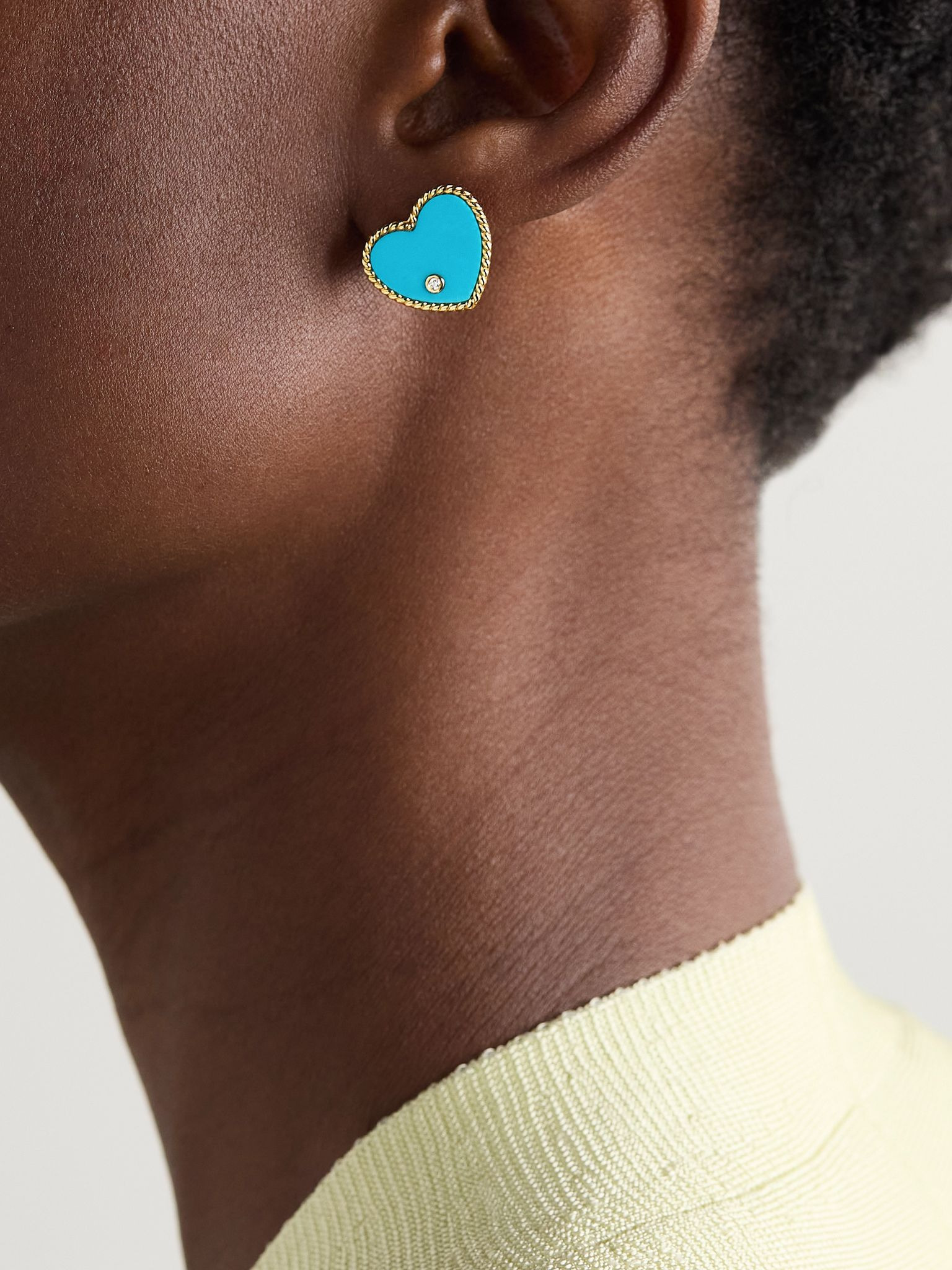 Cœur 9-karat gold, turquoise and diamond earrings Turquoise - 2