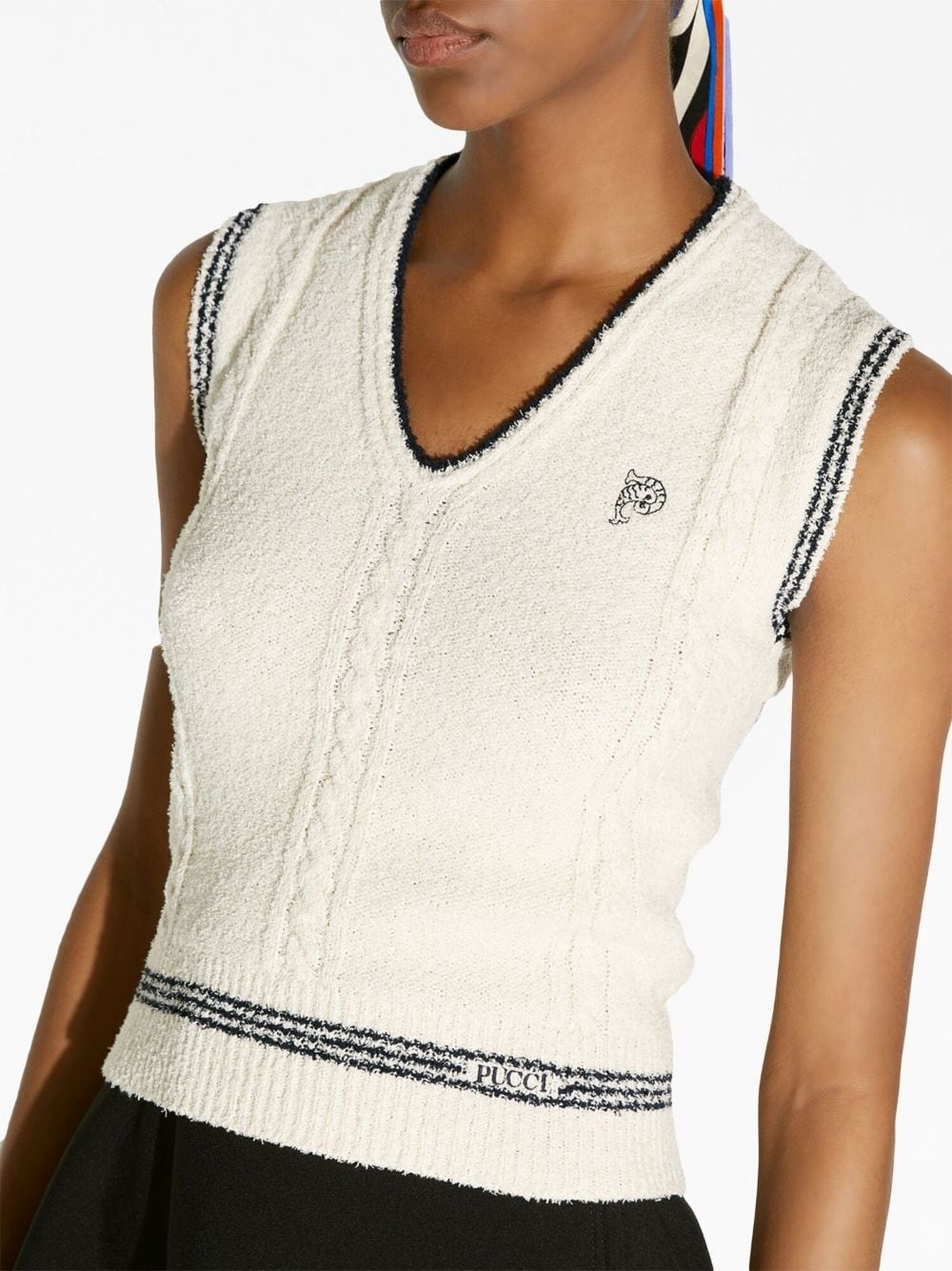 cable-knit embroidered vest - 5