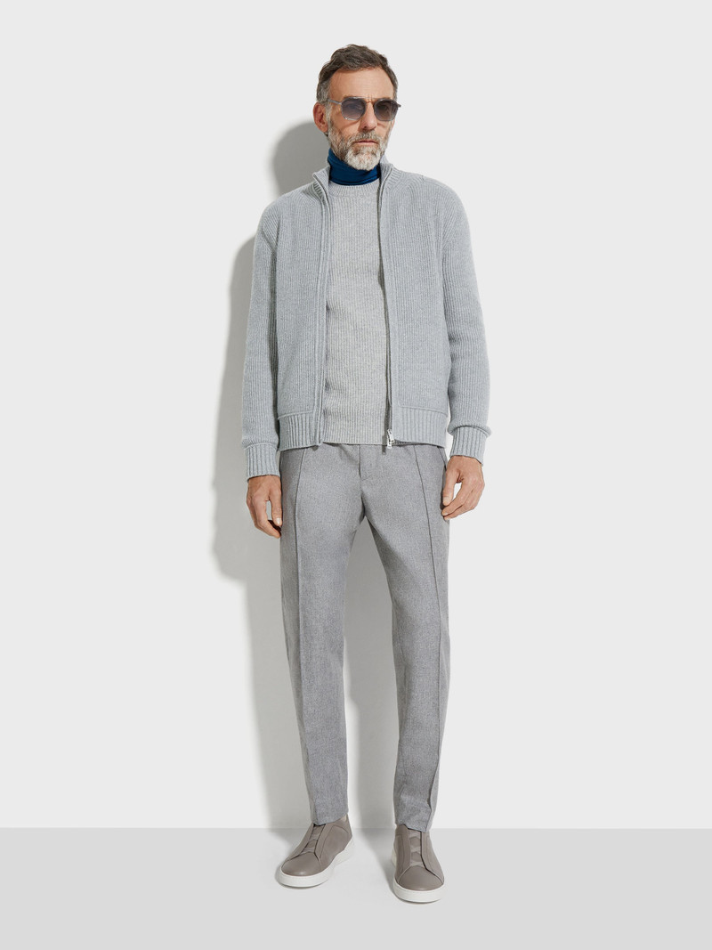 LIGHT GREY AND GREY MÉLANGE OASI CASHMERE FULL ZIP CARDIGAN 3