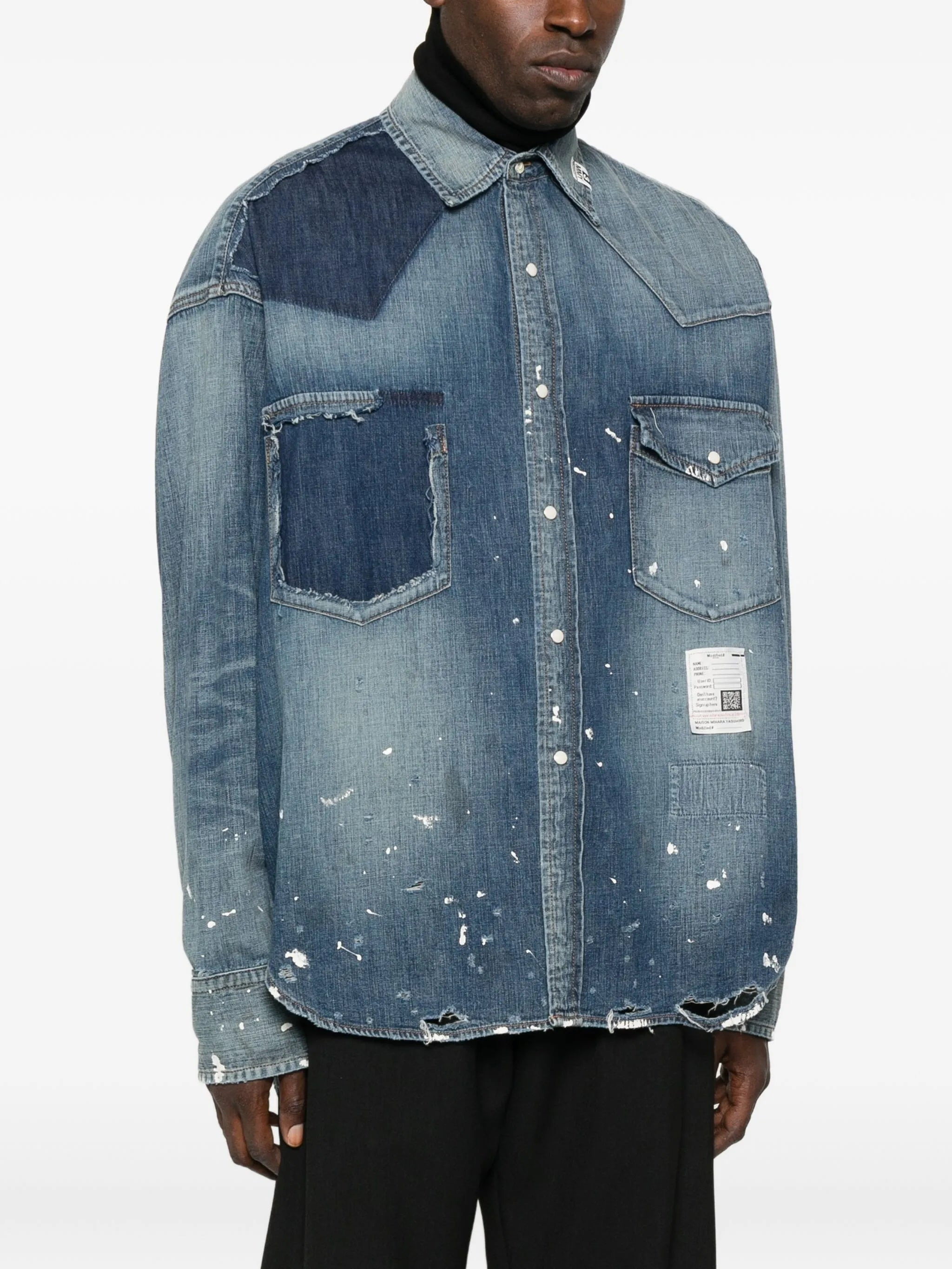 Maison Mihara Yasuhiro Paint-splatter Patchwork Denim Shirt - 3