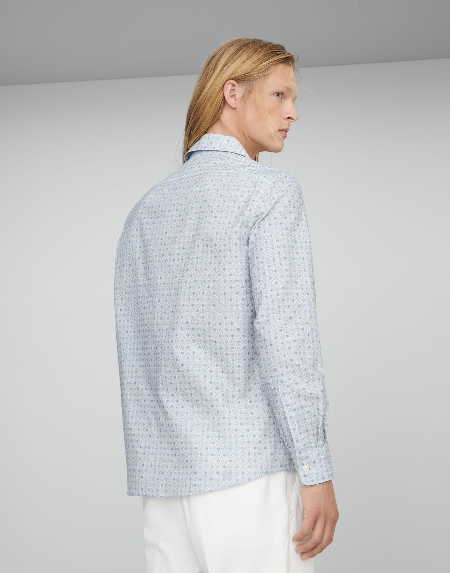 Cotton easy fit shirt with geometric pattern, camp collar and chest pocket - 2