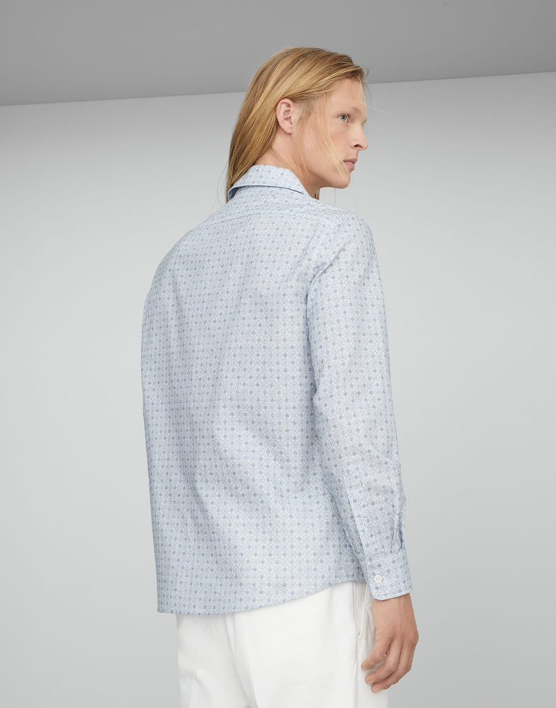 Brunello Cucinelli Cotton easy fit shirt with geometric pattern, camp collar and chest pocket outlook