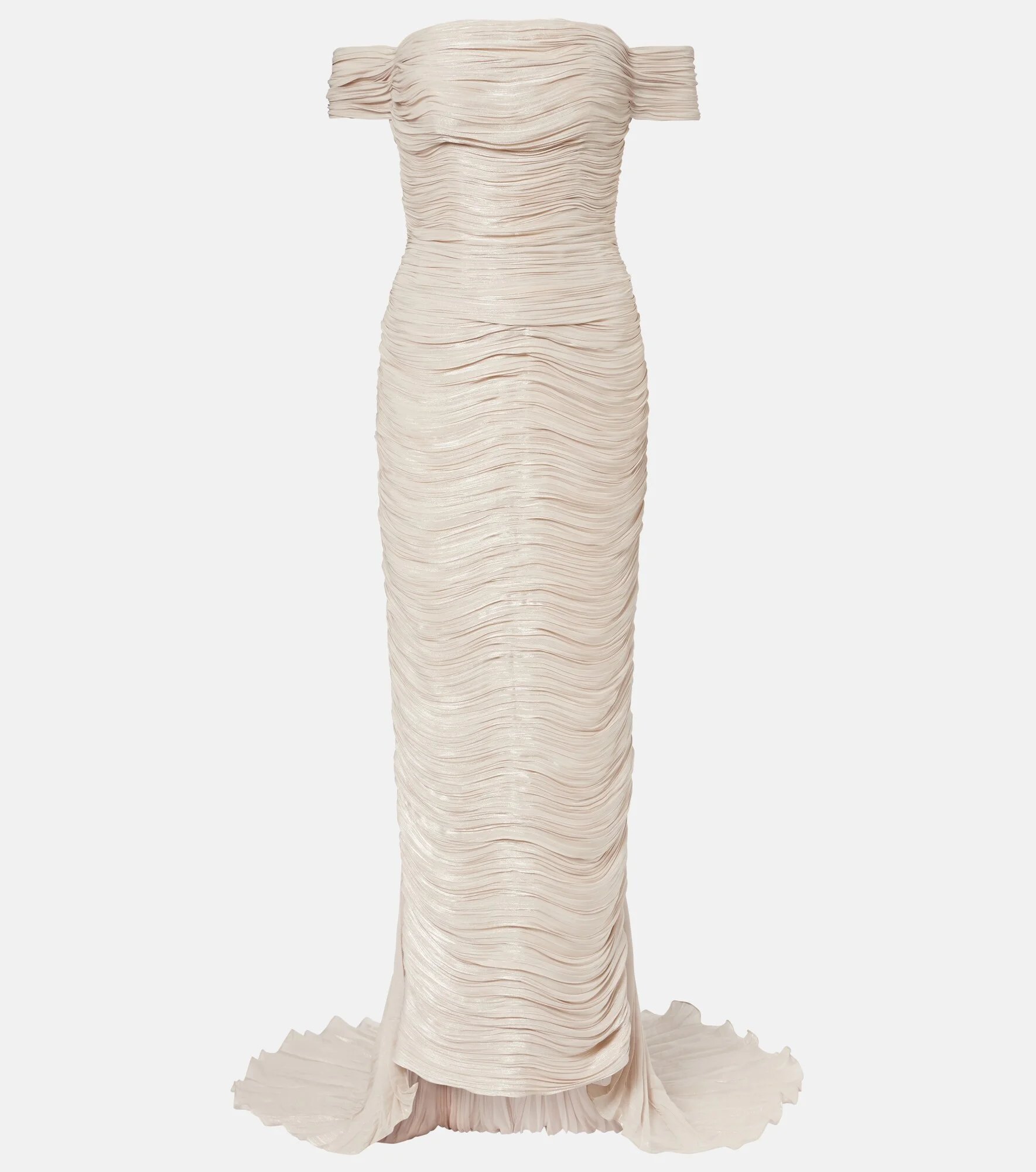 Off-shoulder pleated bustier gown - 1
