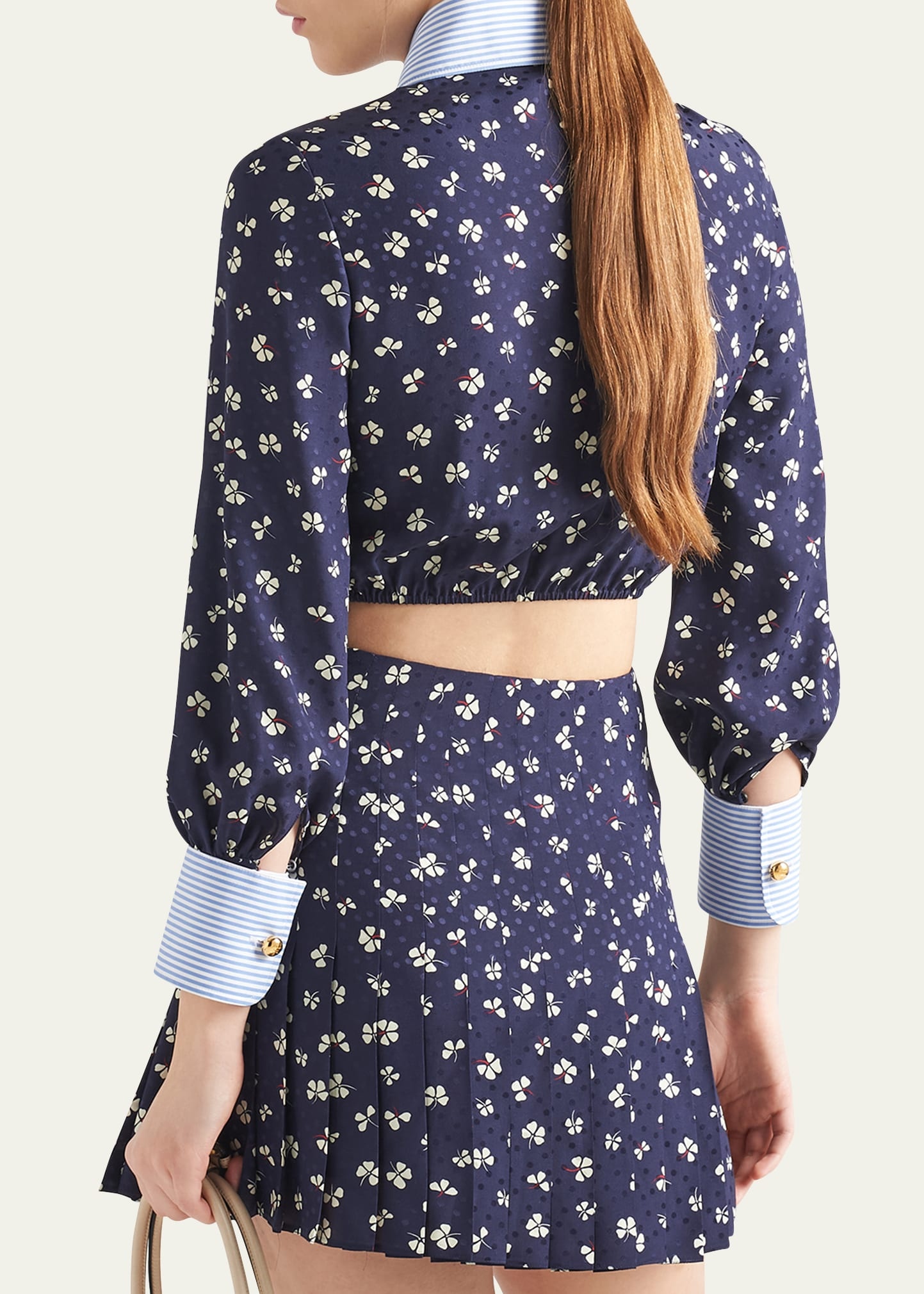 Mixed-Print Crop Button Down Silk Shirt - 3