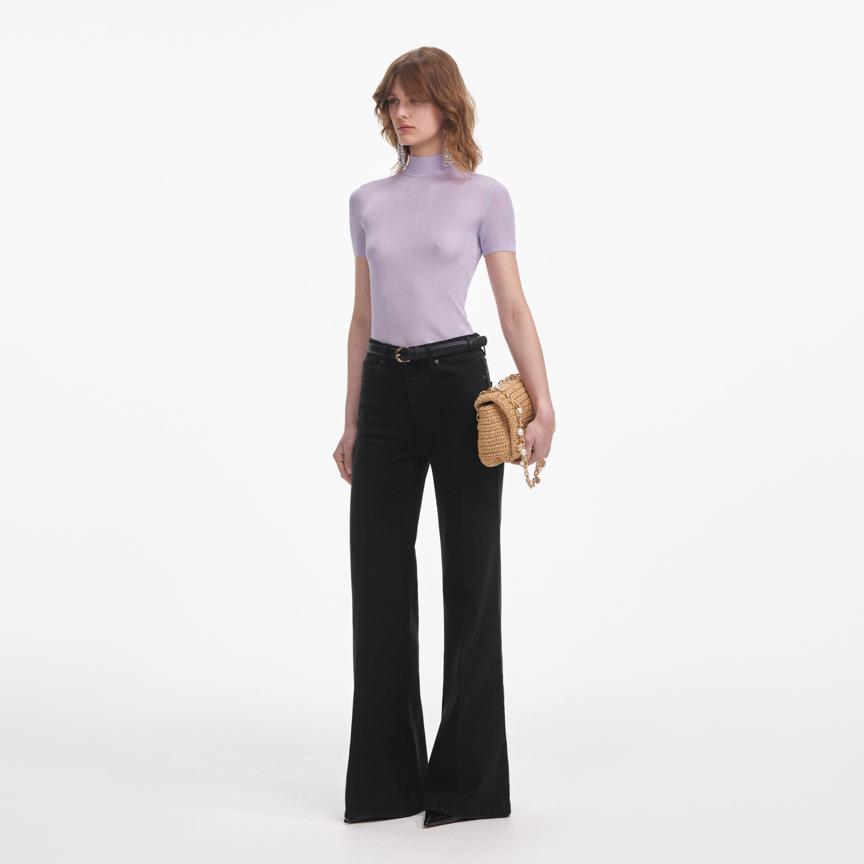 Lilac Viscose Knit Short Sleeve Top - 2