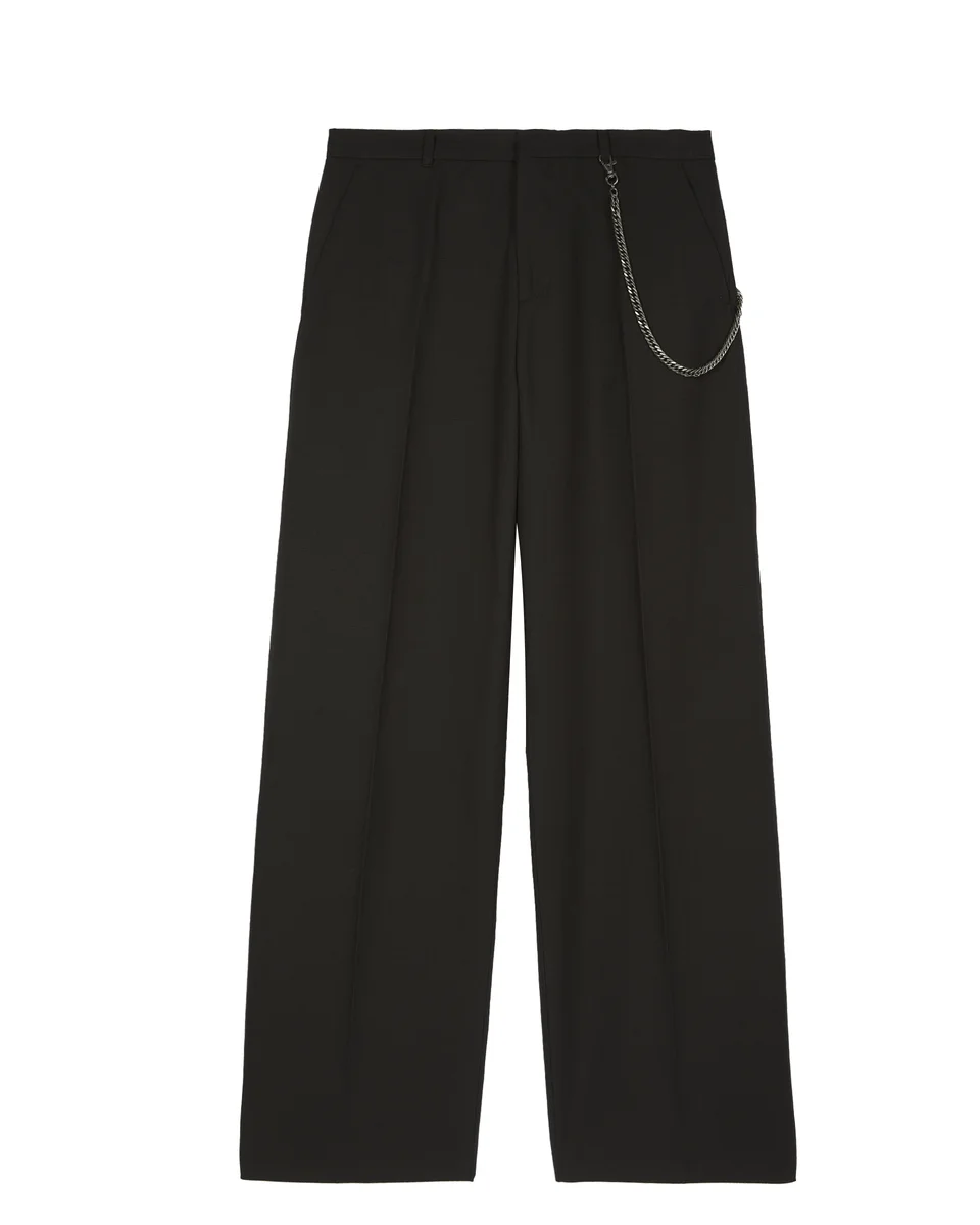 BLACK WIDE-LEG CHAIN PANTS - 1