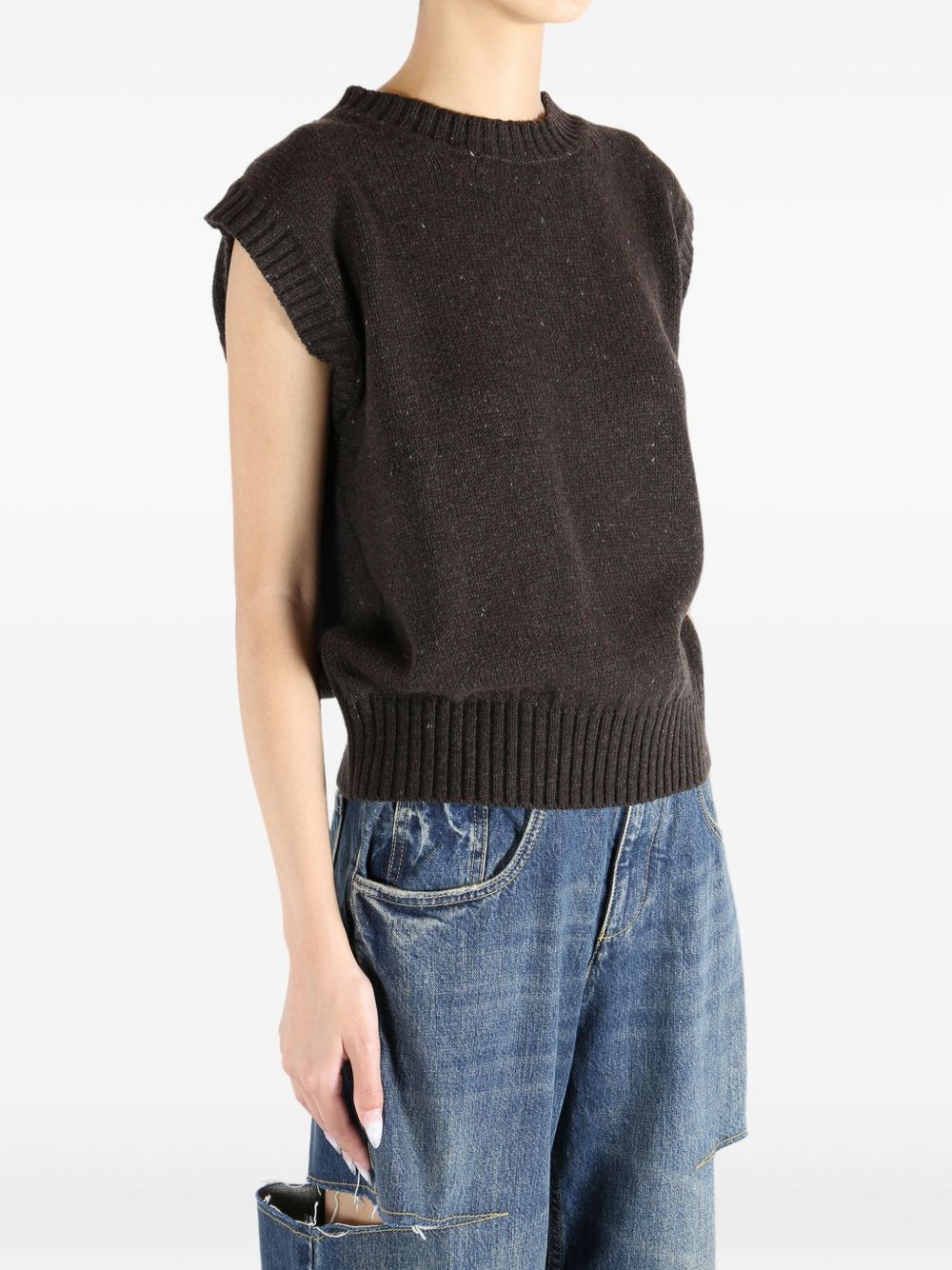 speckled sleeveless sweater - 3